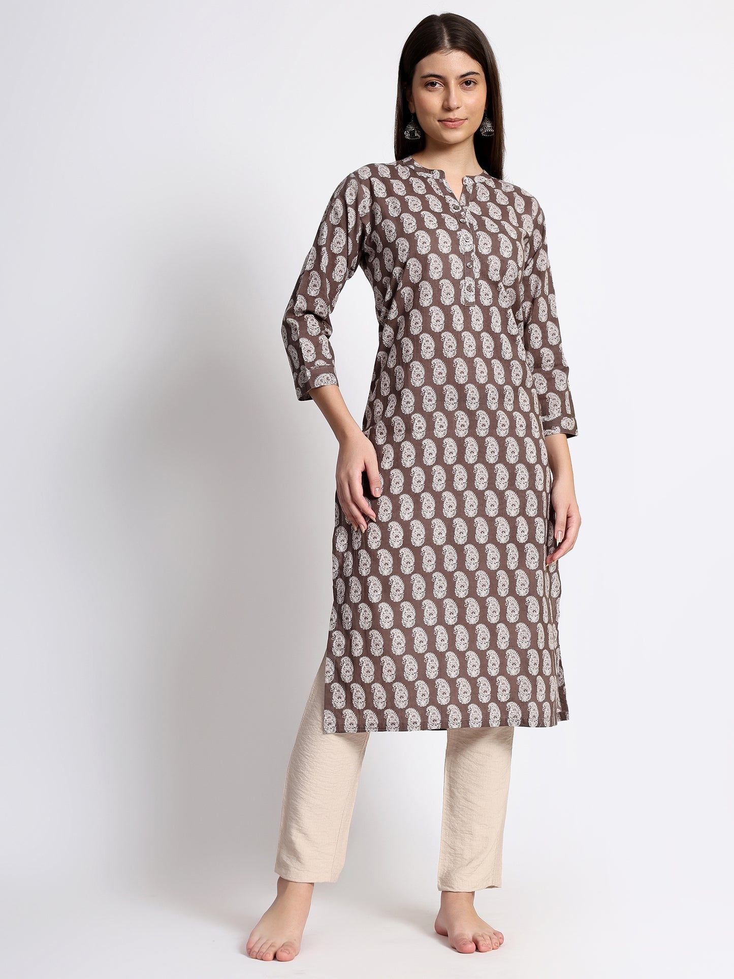 Brown Printed Kurta