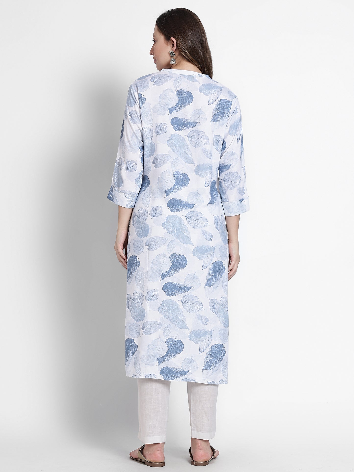 White Cotton Blue Printed Kurta