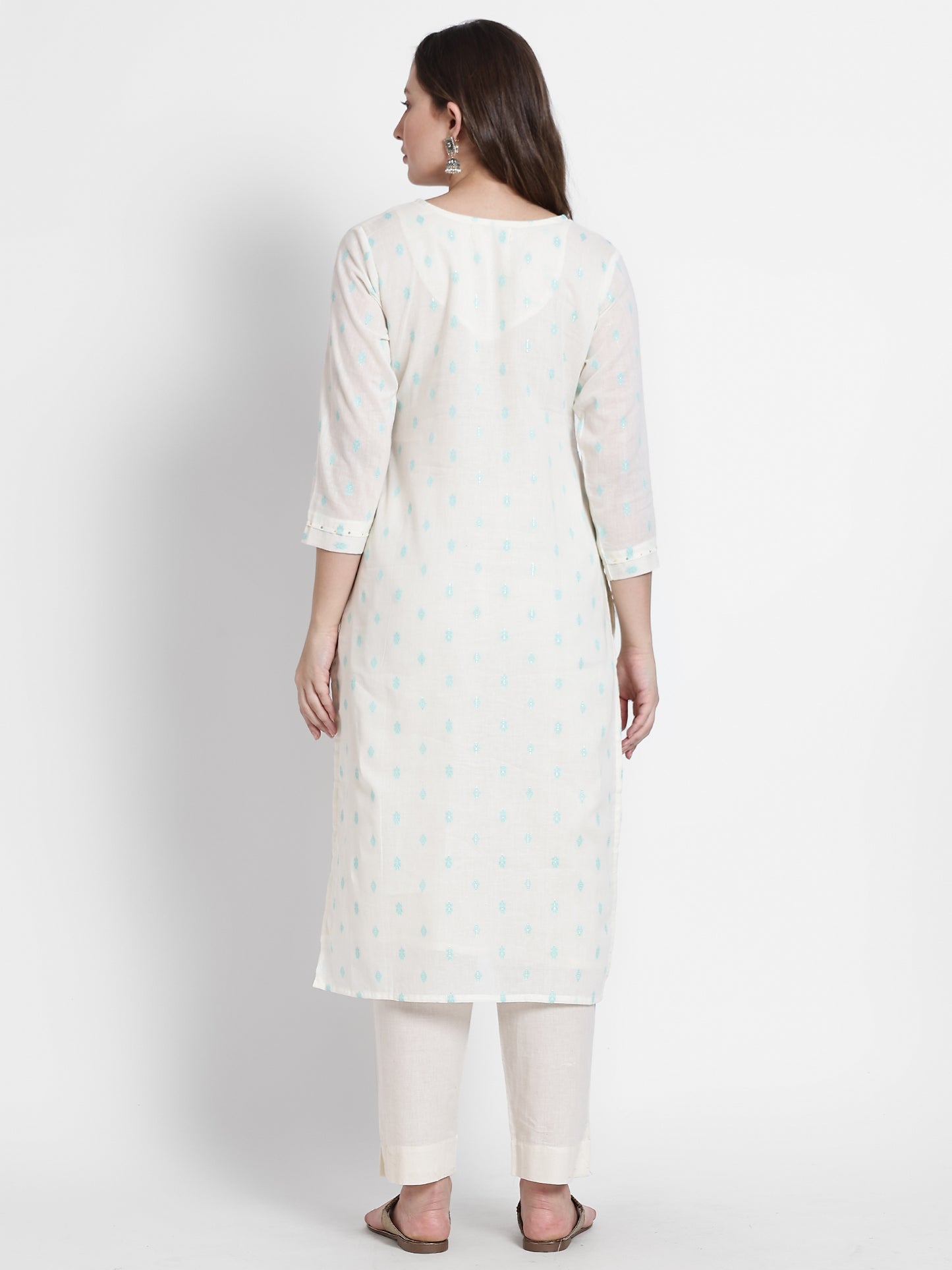White Cotton Sky Blue Woven Kurta