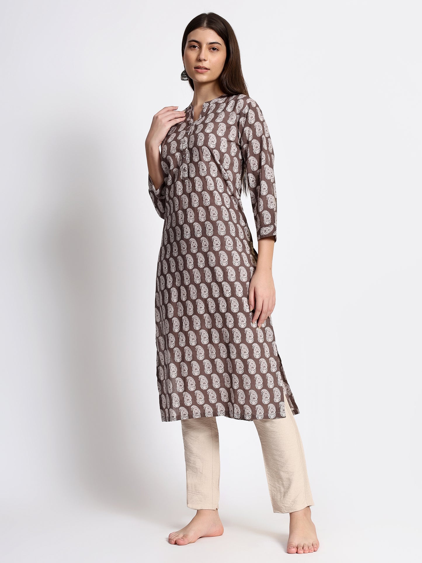 Brown Printed Kurta