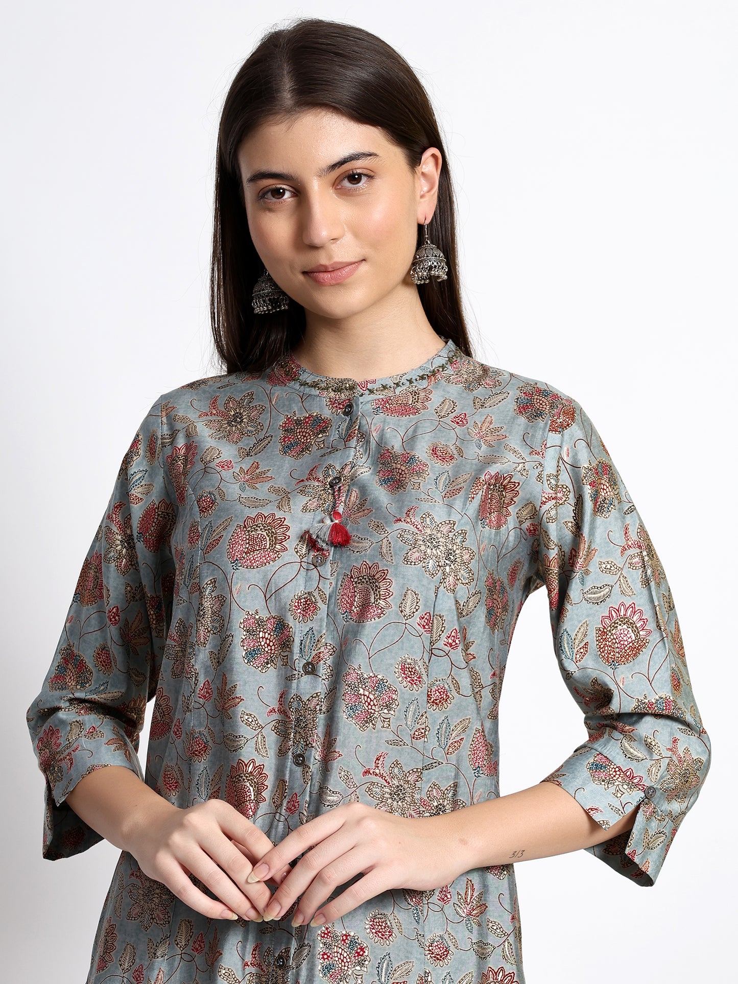 Dark Teal Cotton Printed Kurta