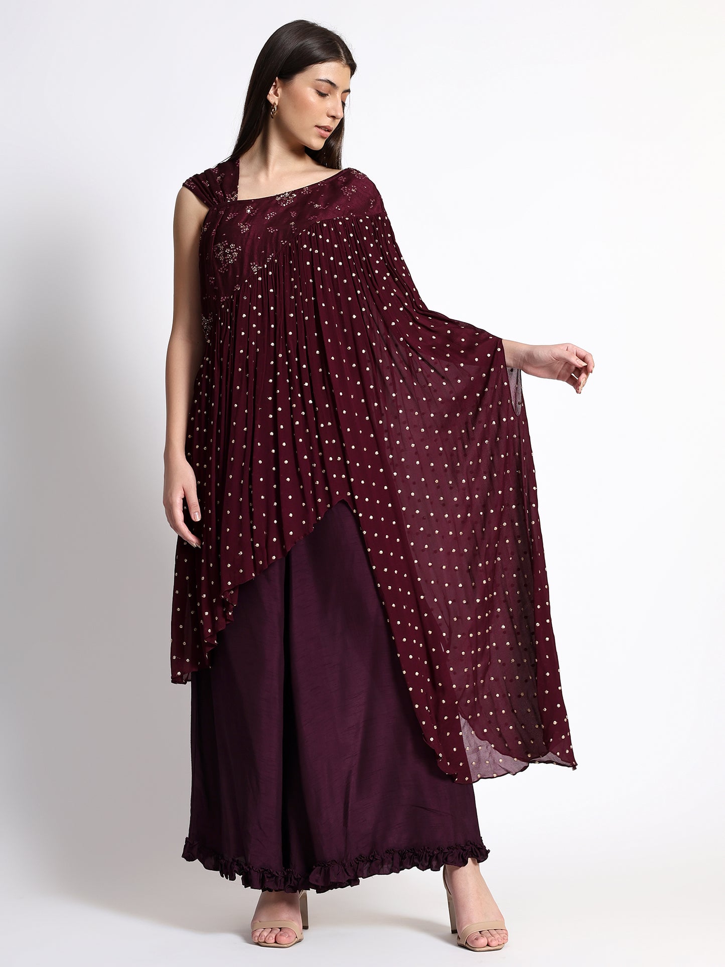 Wine Muslin Silk Cord Set