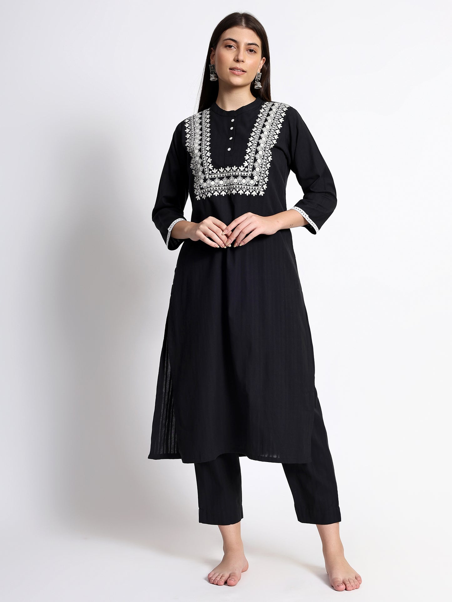 Black Cotton Kurta Set