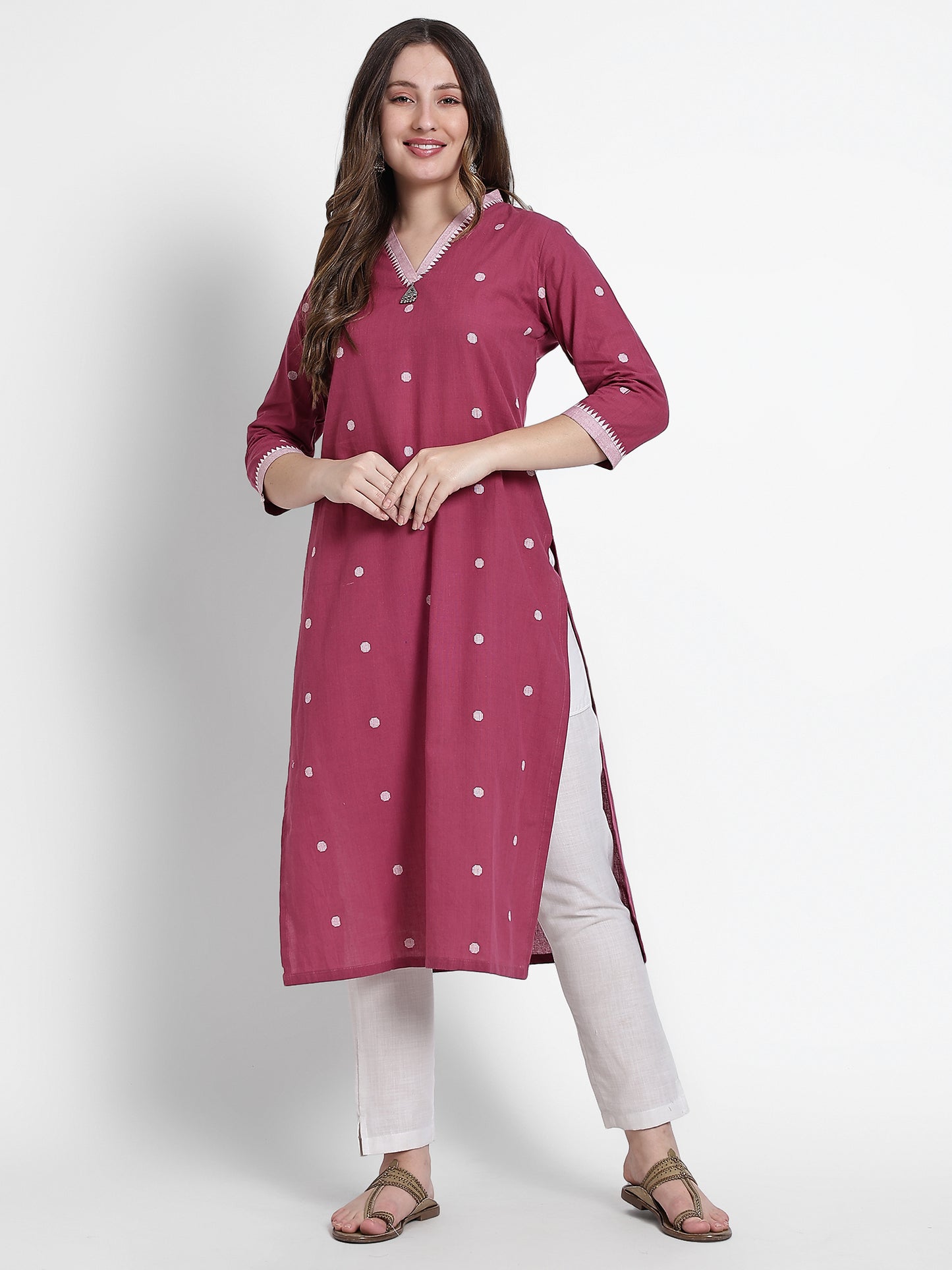 Pink Polka Dot Cotton Kurta