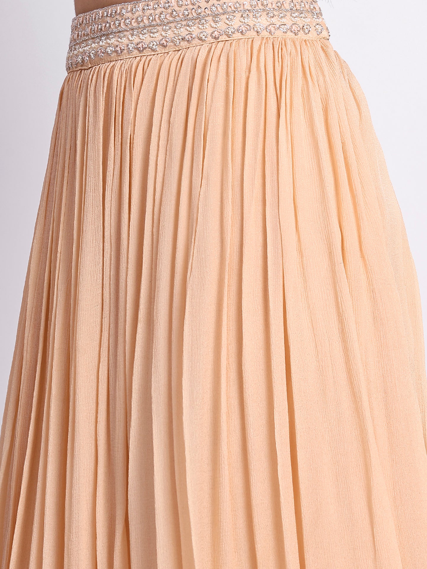 Peach Georgette Hand Embroidered Cape Set