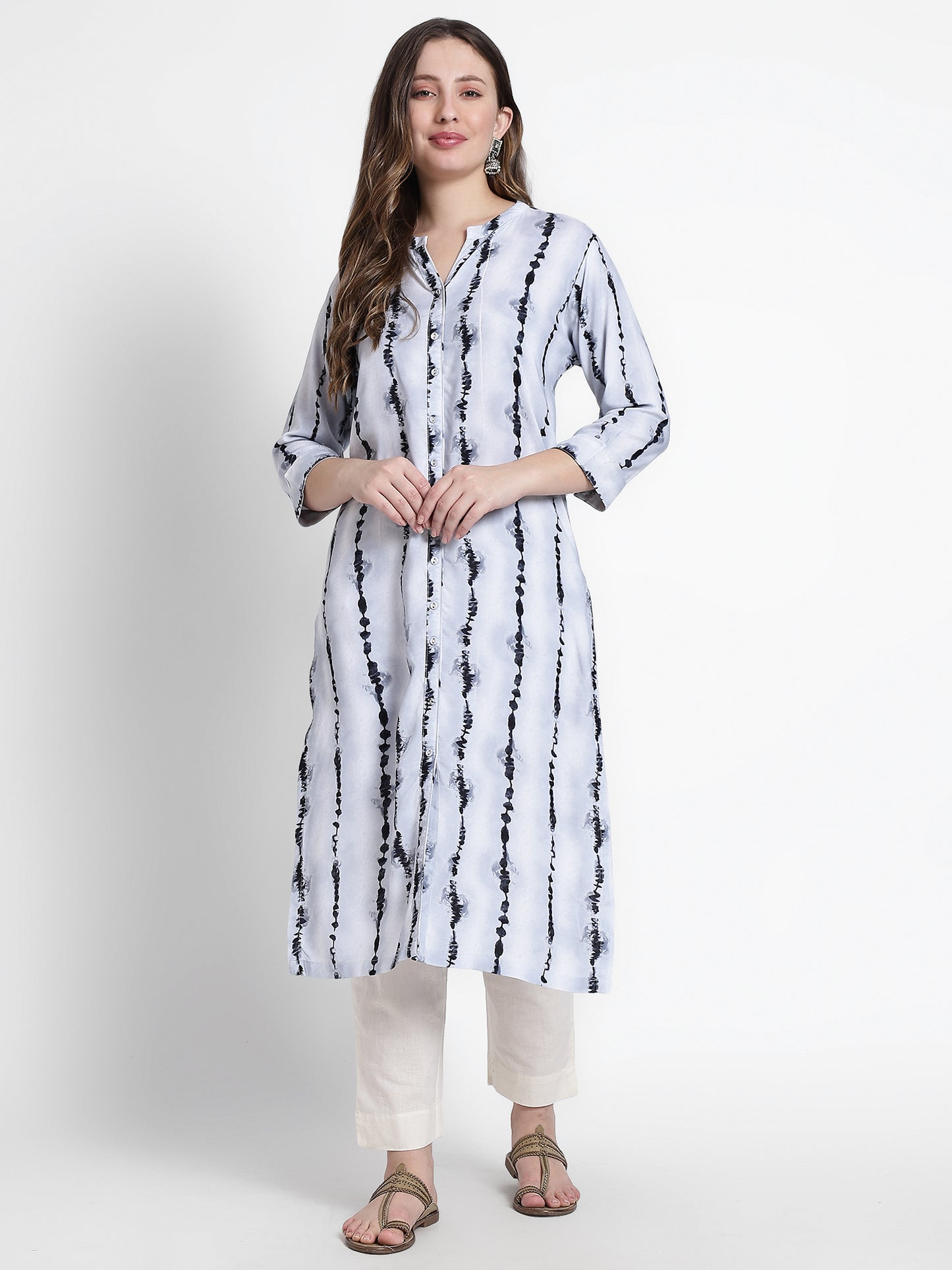 White Cotton Blue Abstract Striped Cotton Kurta