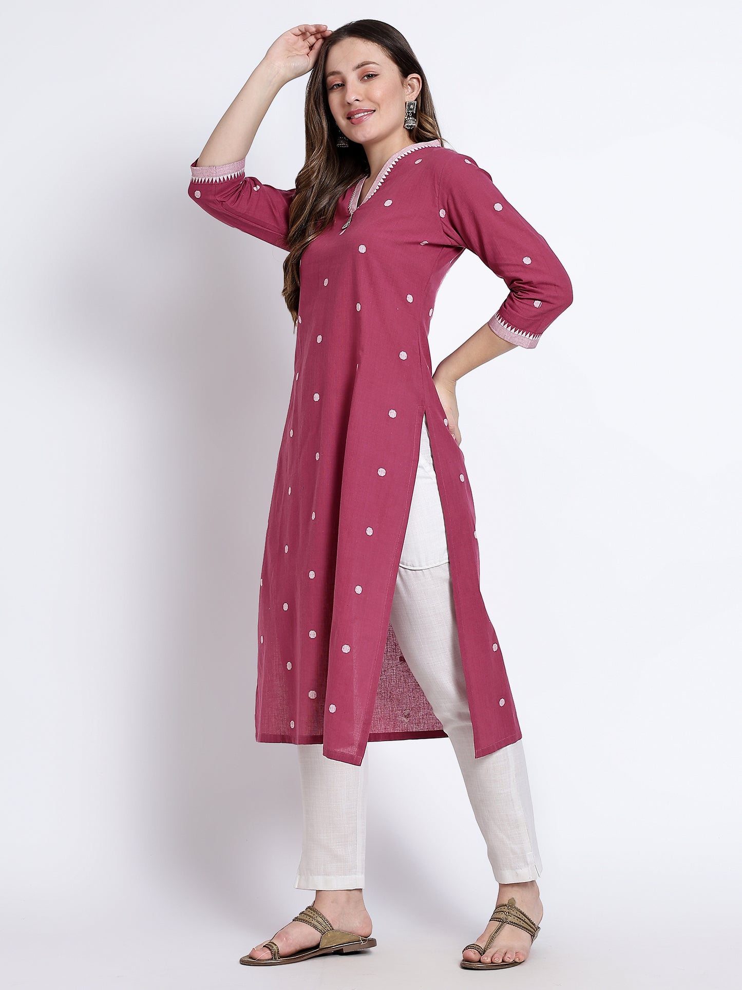 Pink Polka Dot Cotton Kurta