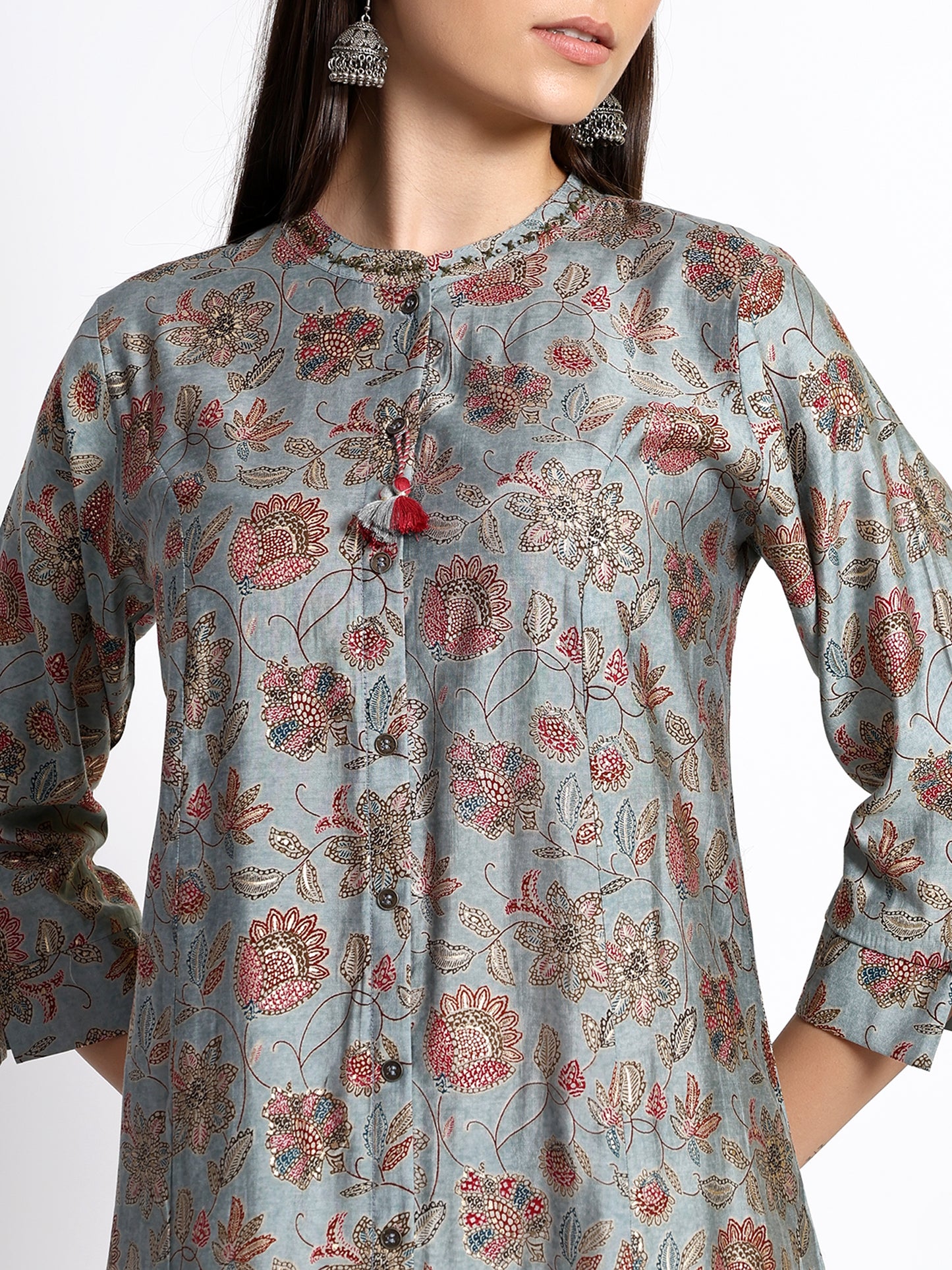 Dark Teal Cotton Printed Kurta