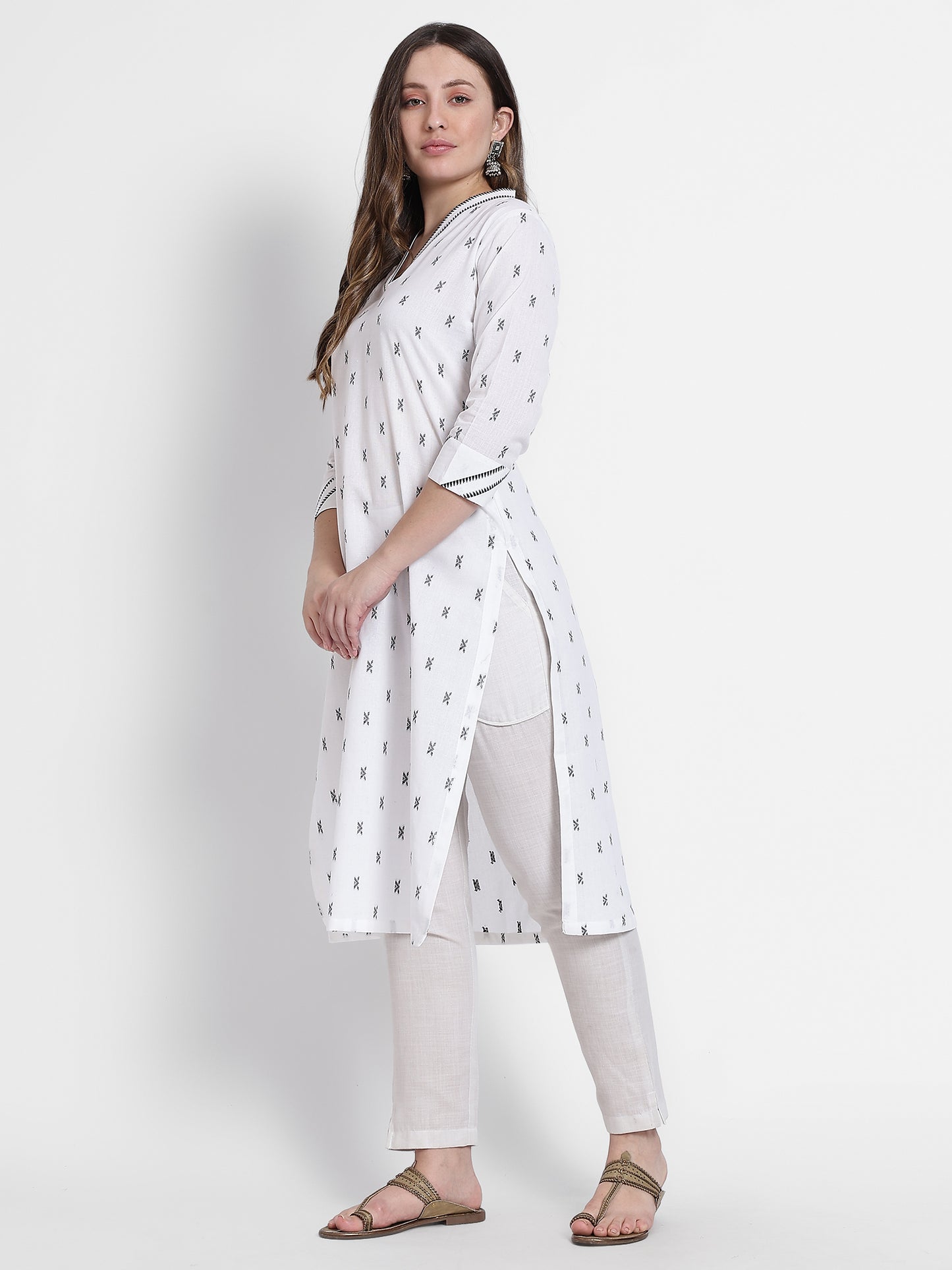 White Cotton Woven Kurta