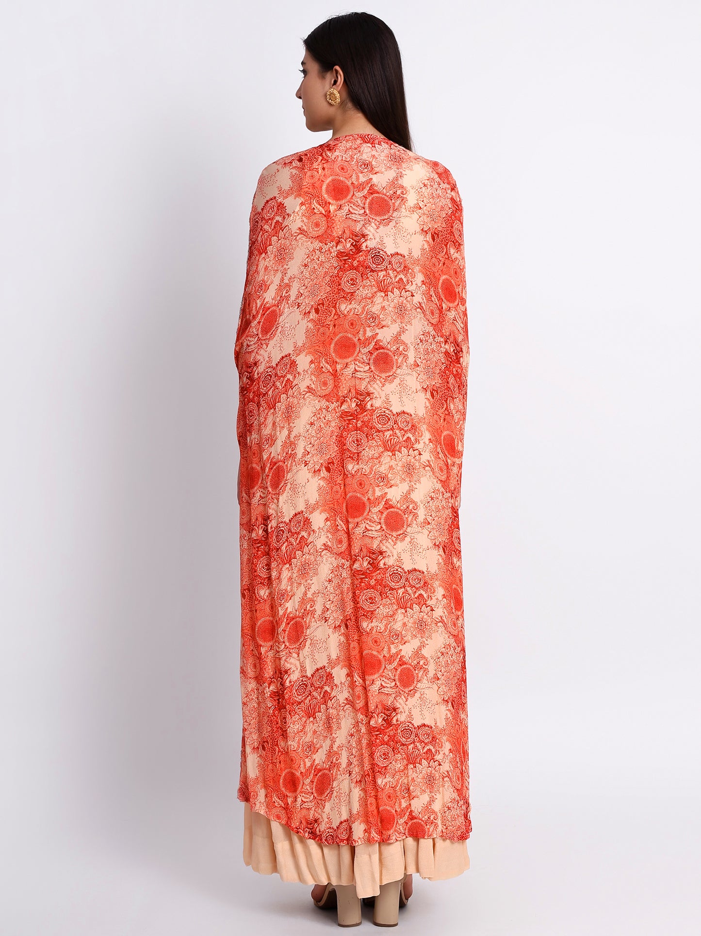 Peach Georgette Hand Embroidered Cape Set