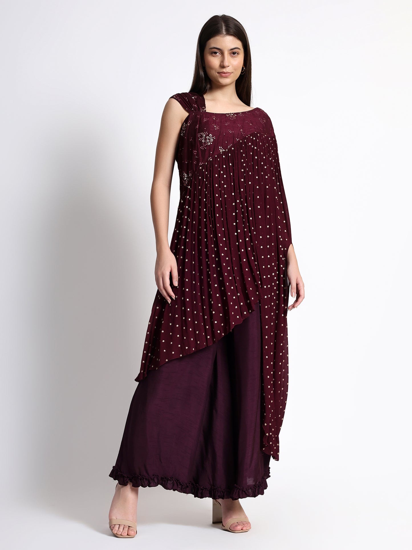 Wine Muslin Silk Cord Set