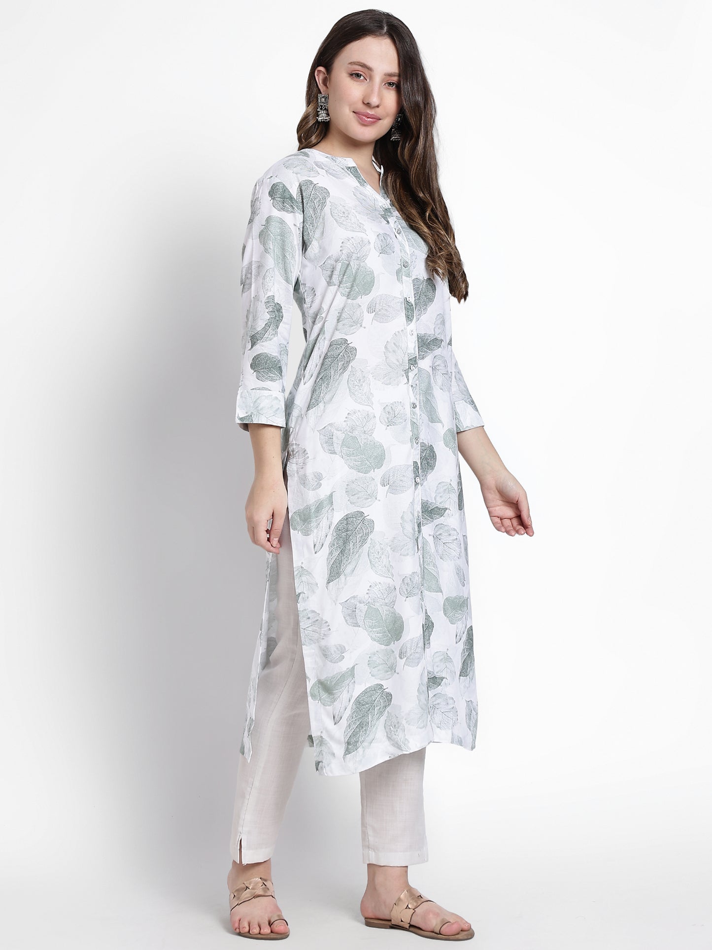White Cotton Grey Printed Kurta