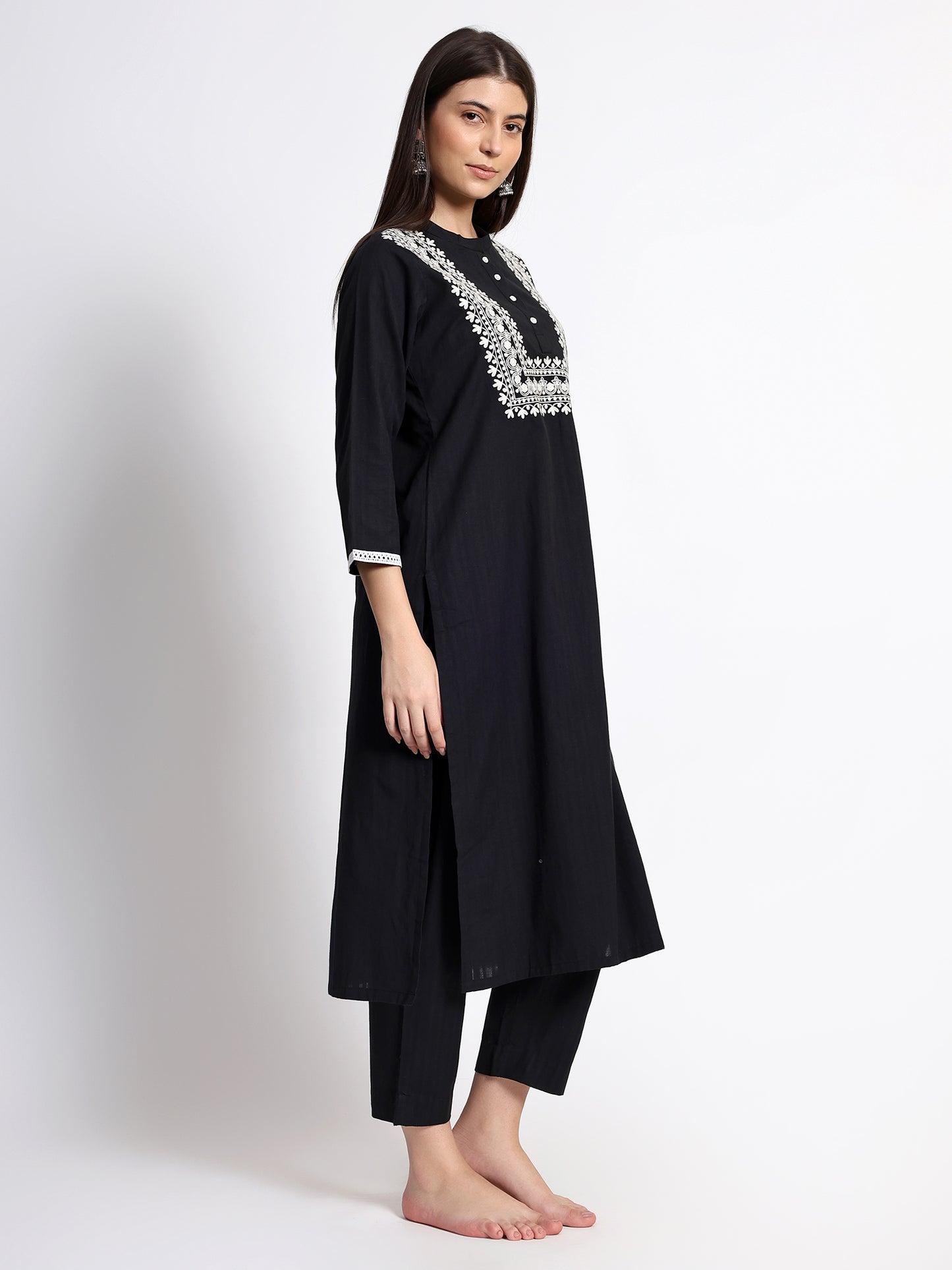 Black Cotton Kurta Set