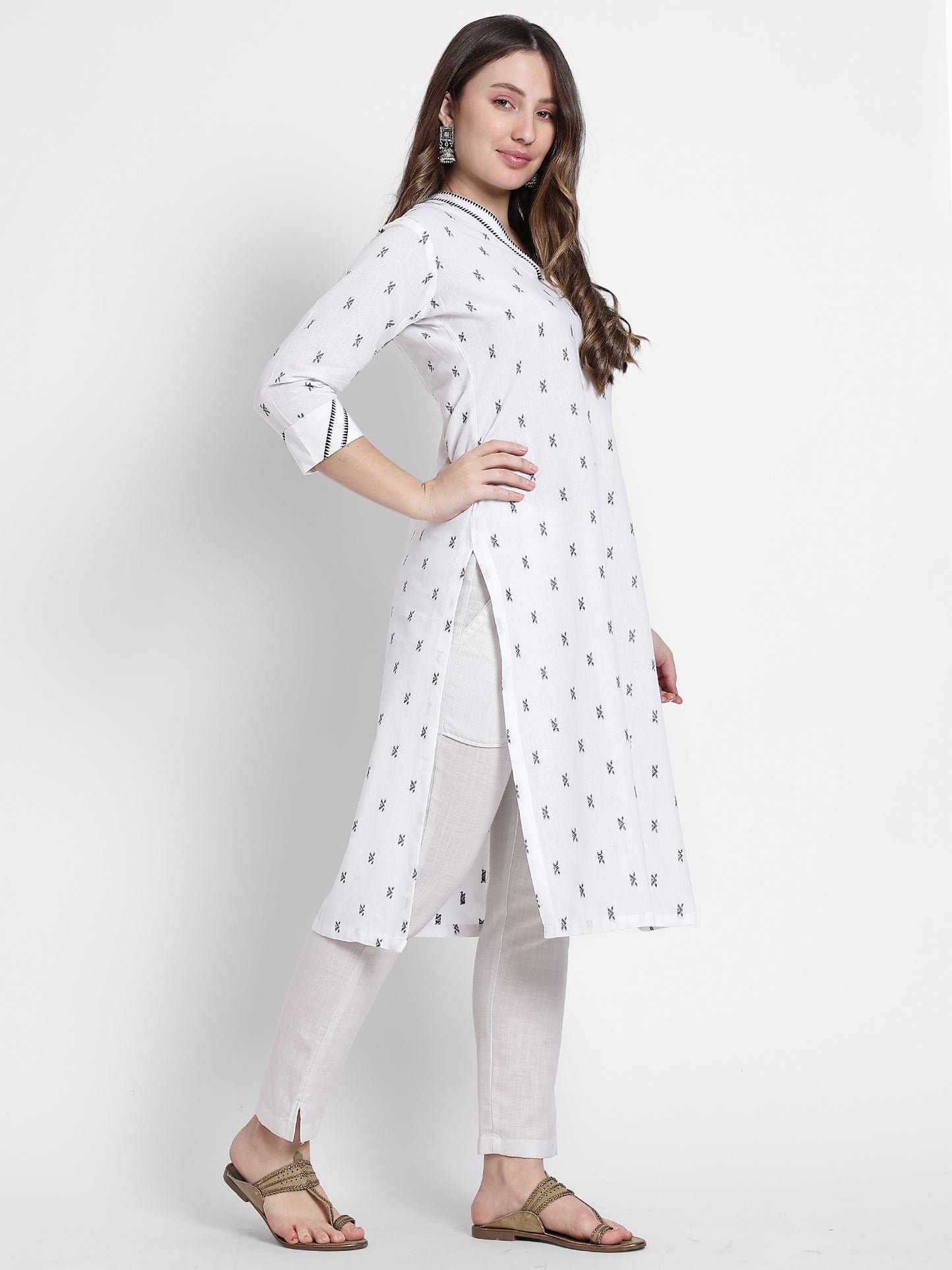 White Cotton Woven Kurta