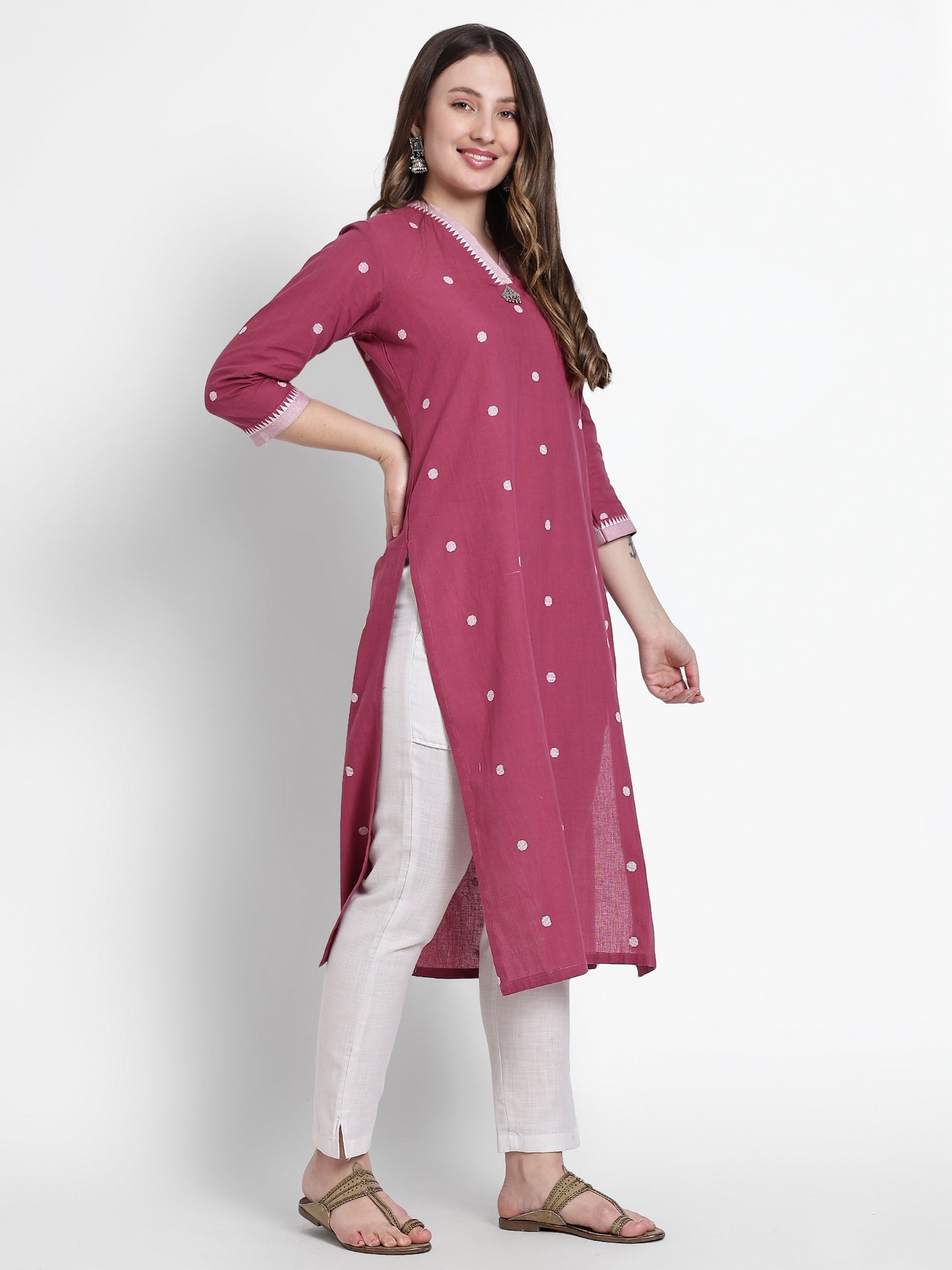 Pink Polka Dot Cotton Kurta