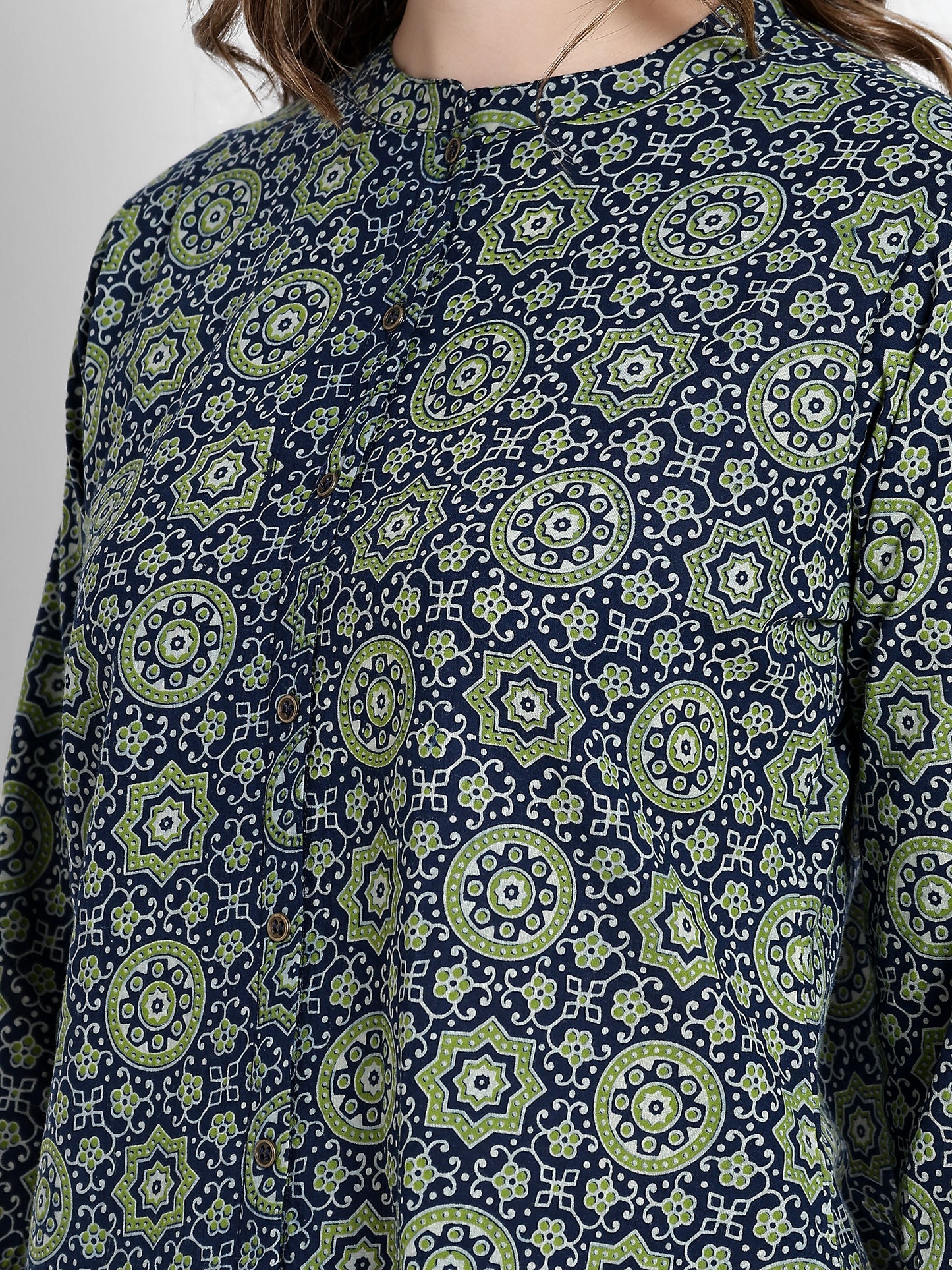 Green Printed Cotton Short Kurta