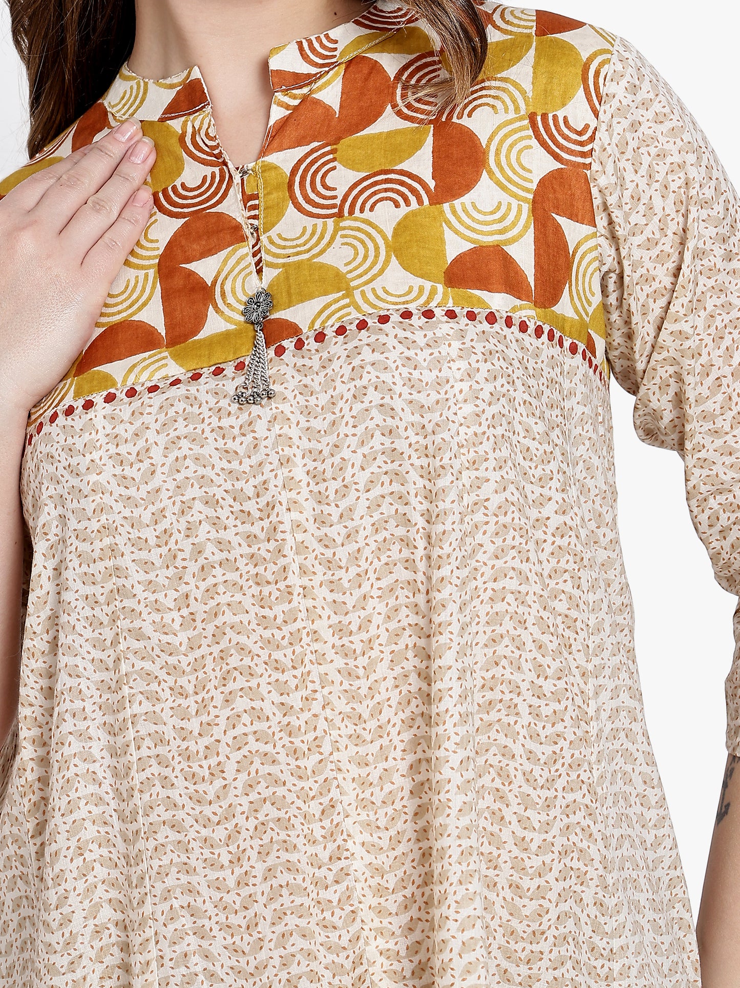 Mustard Cotton Printed Kurta Set