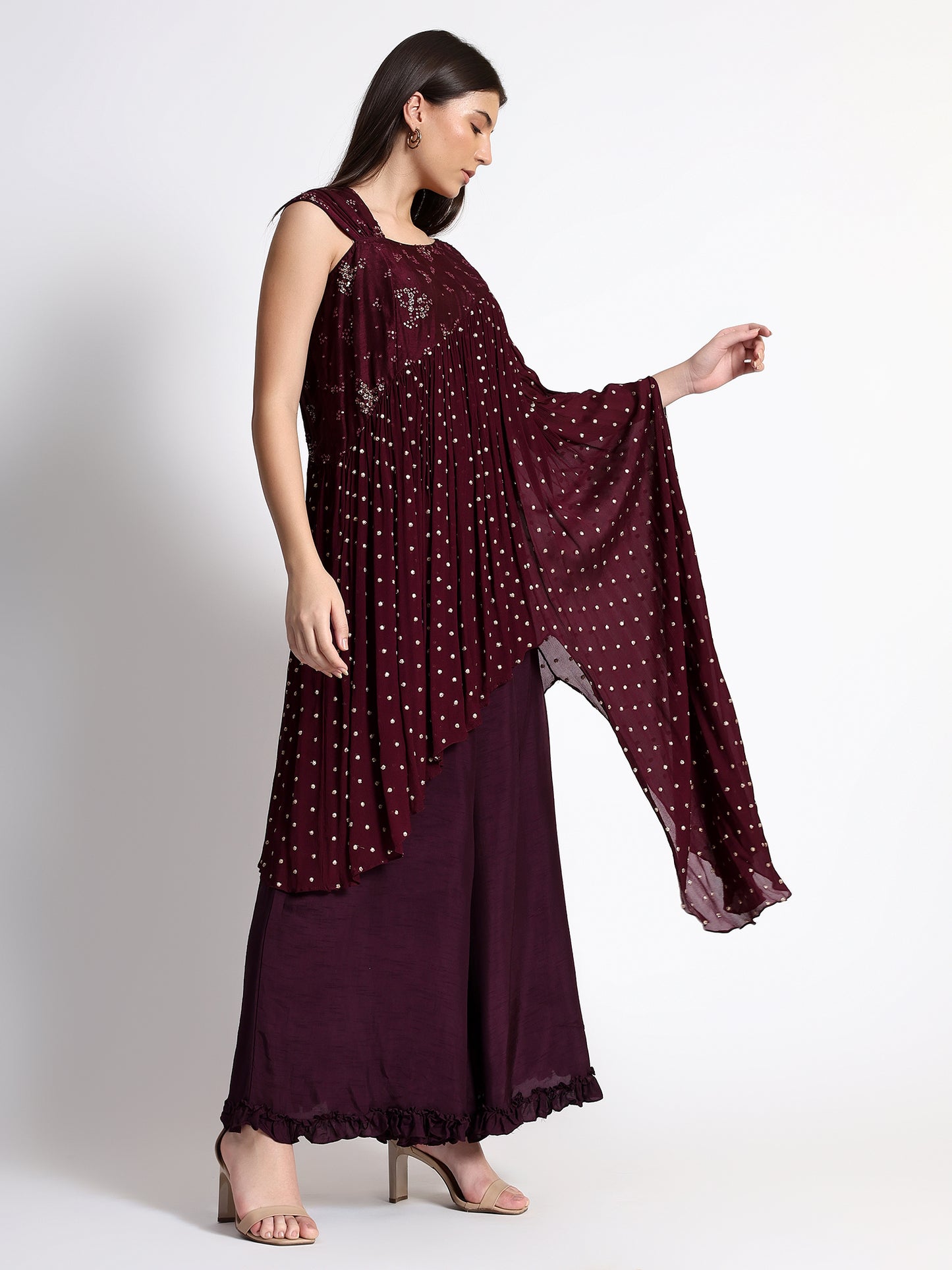 Wine Muslin Silk Cord Set