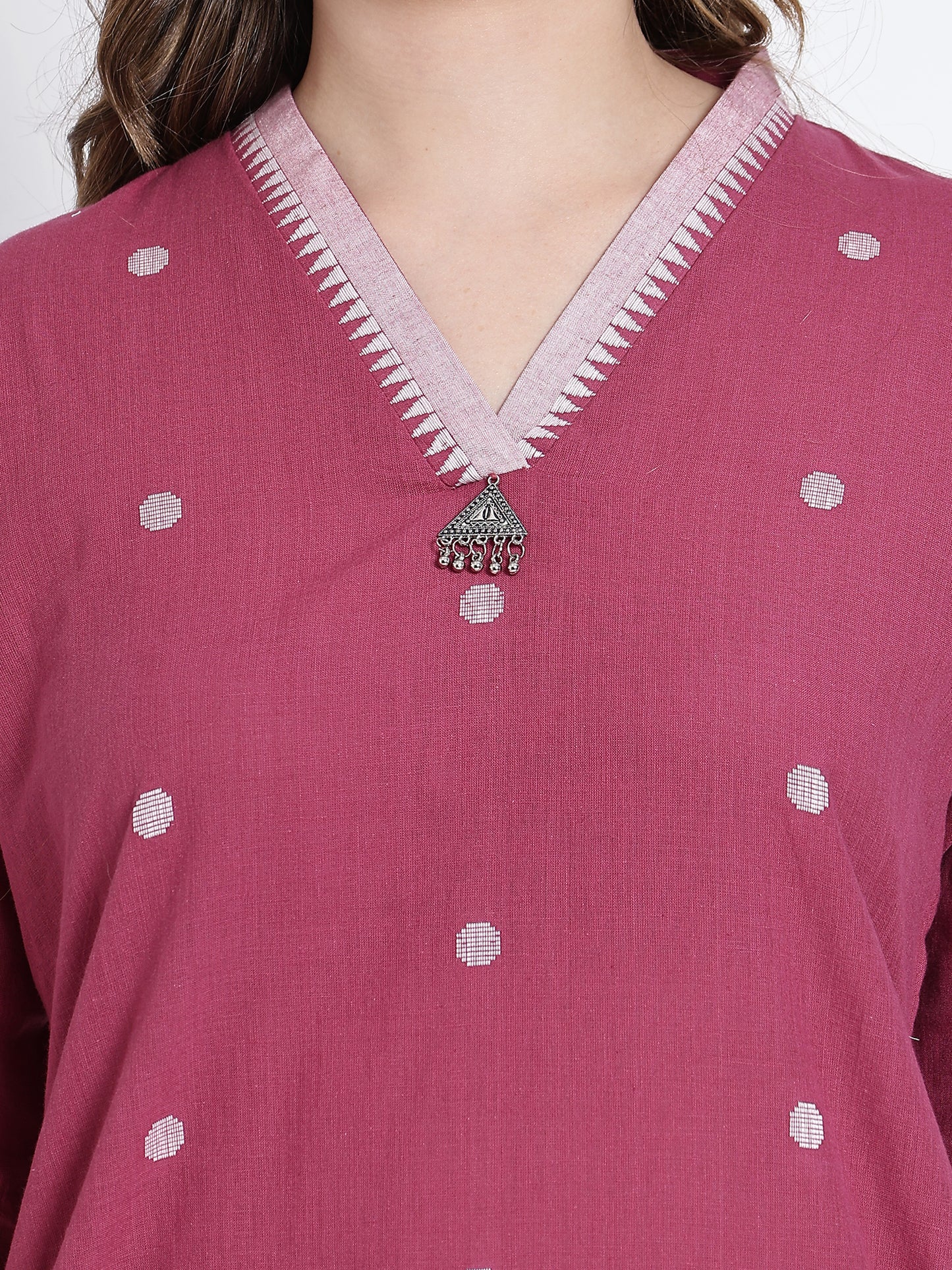Pink Polka Dot Cotton Kurta