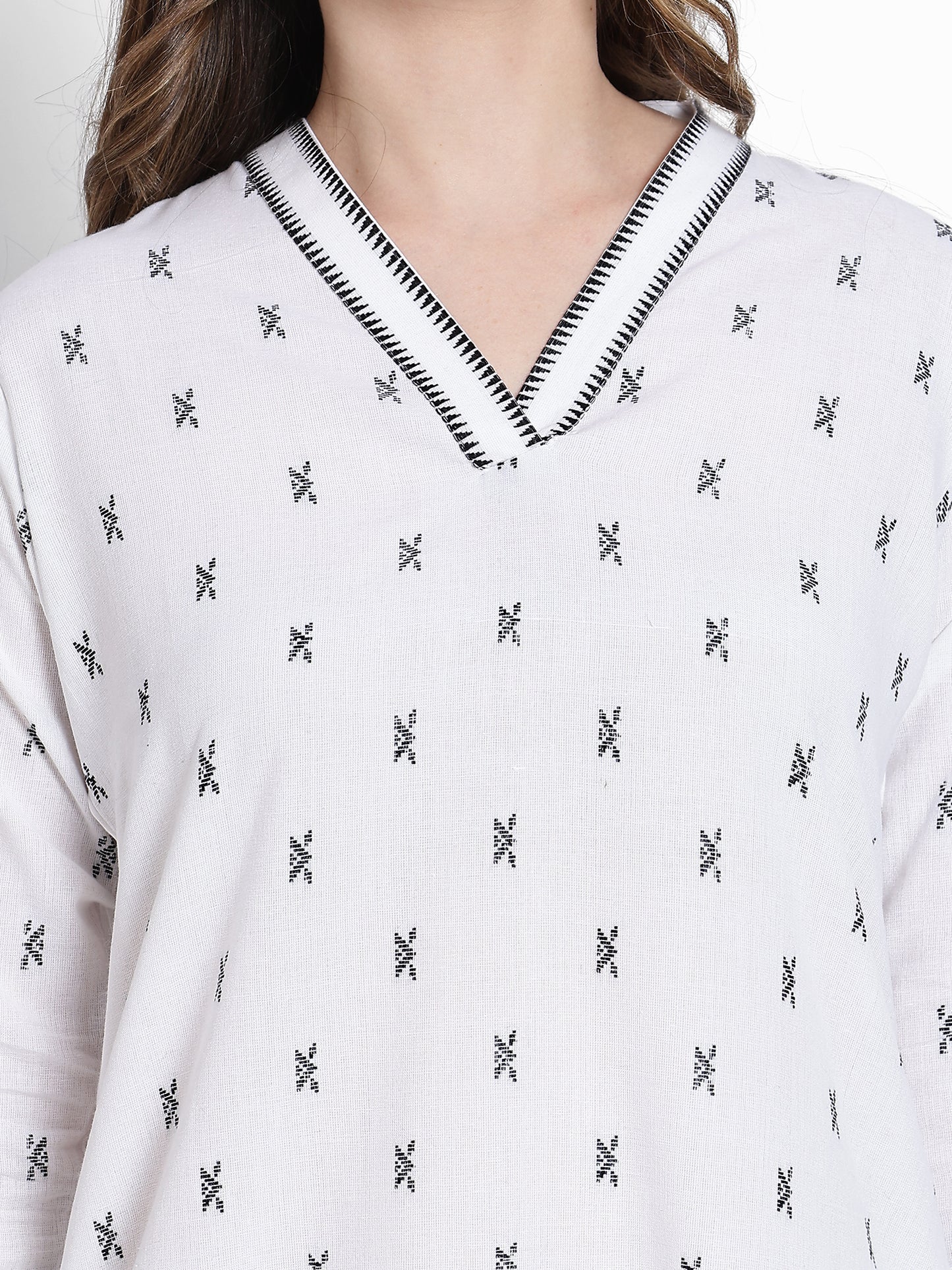 White Cotton Woven Kurta