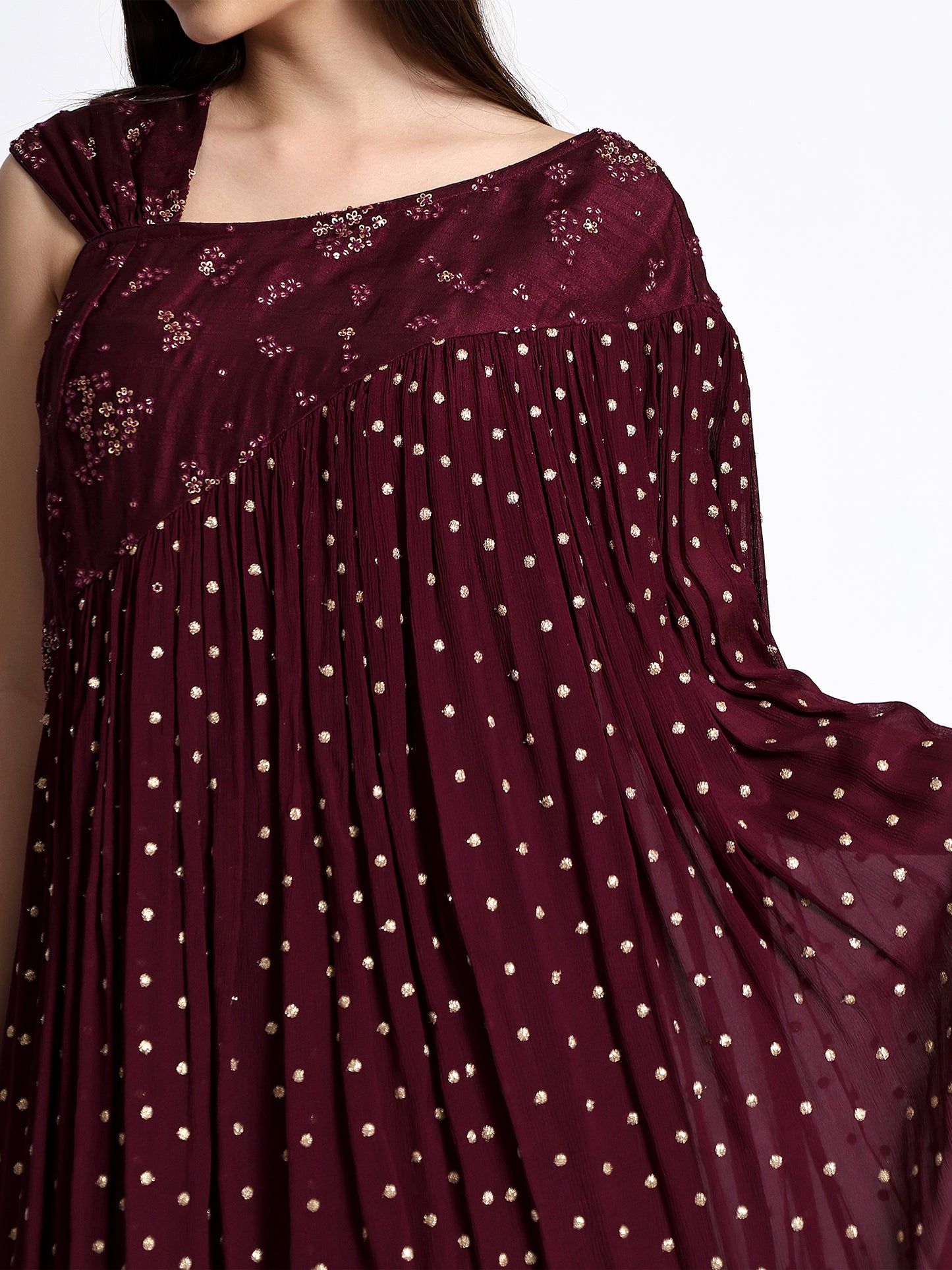 Wine Muslin Silk Cord Set