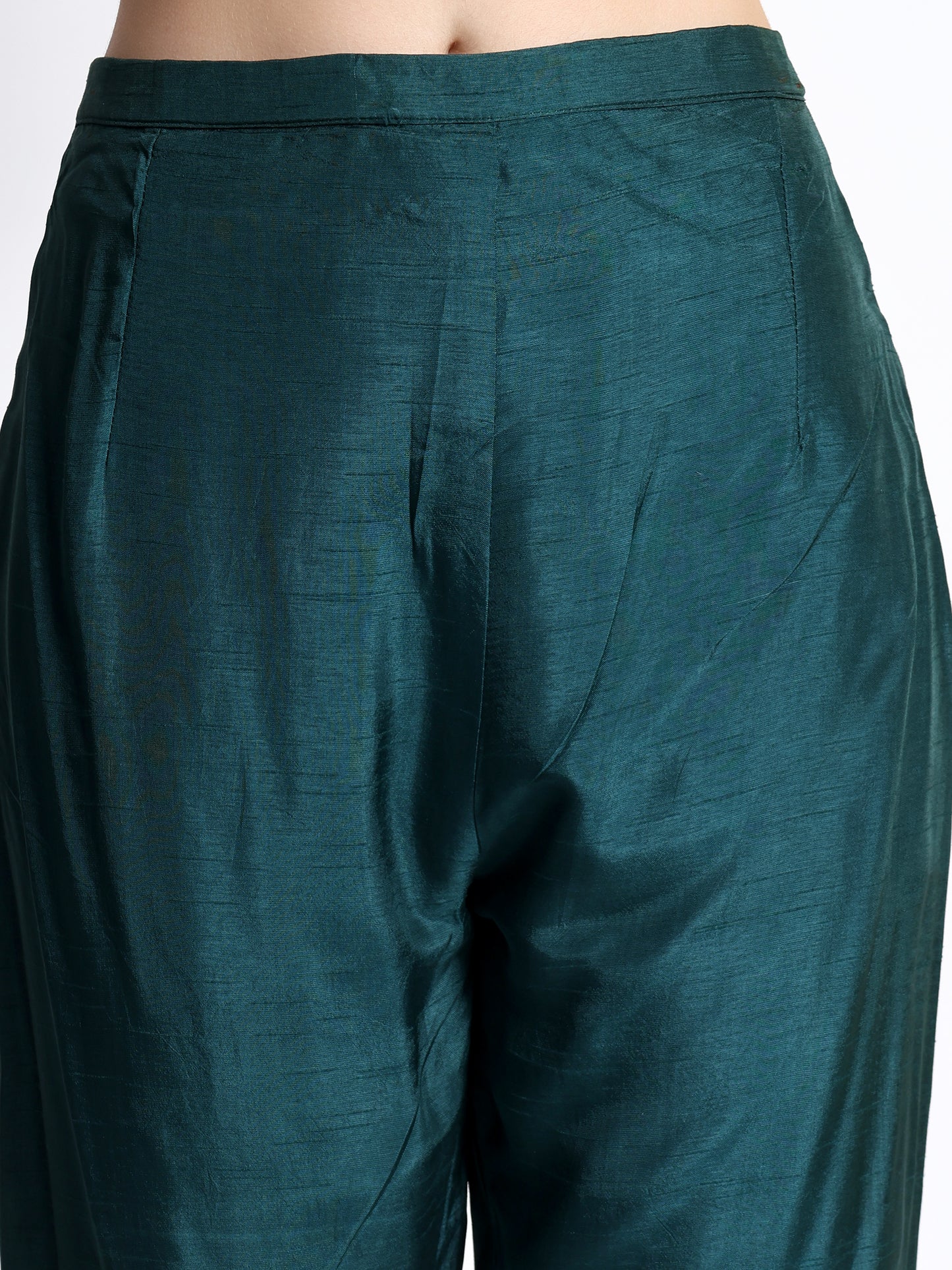 Turquoise Knotted Satin Kaftan with Teal Pants