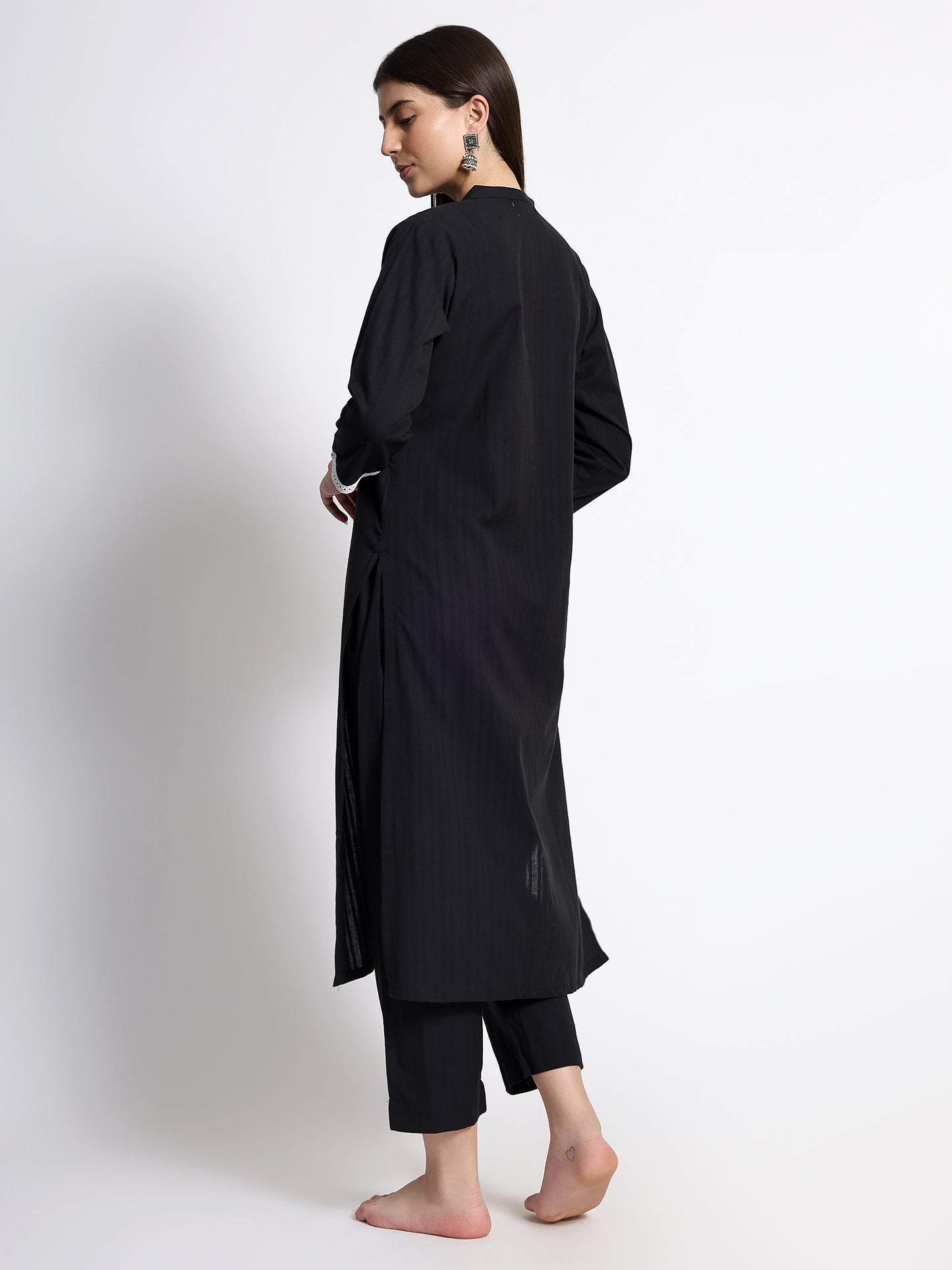 Black Cotton Kurta Set