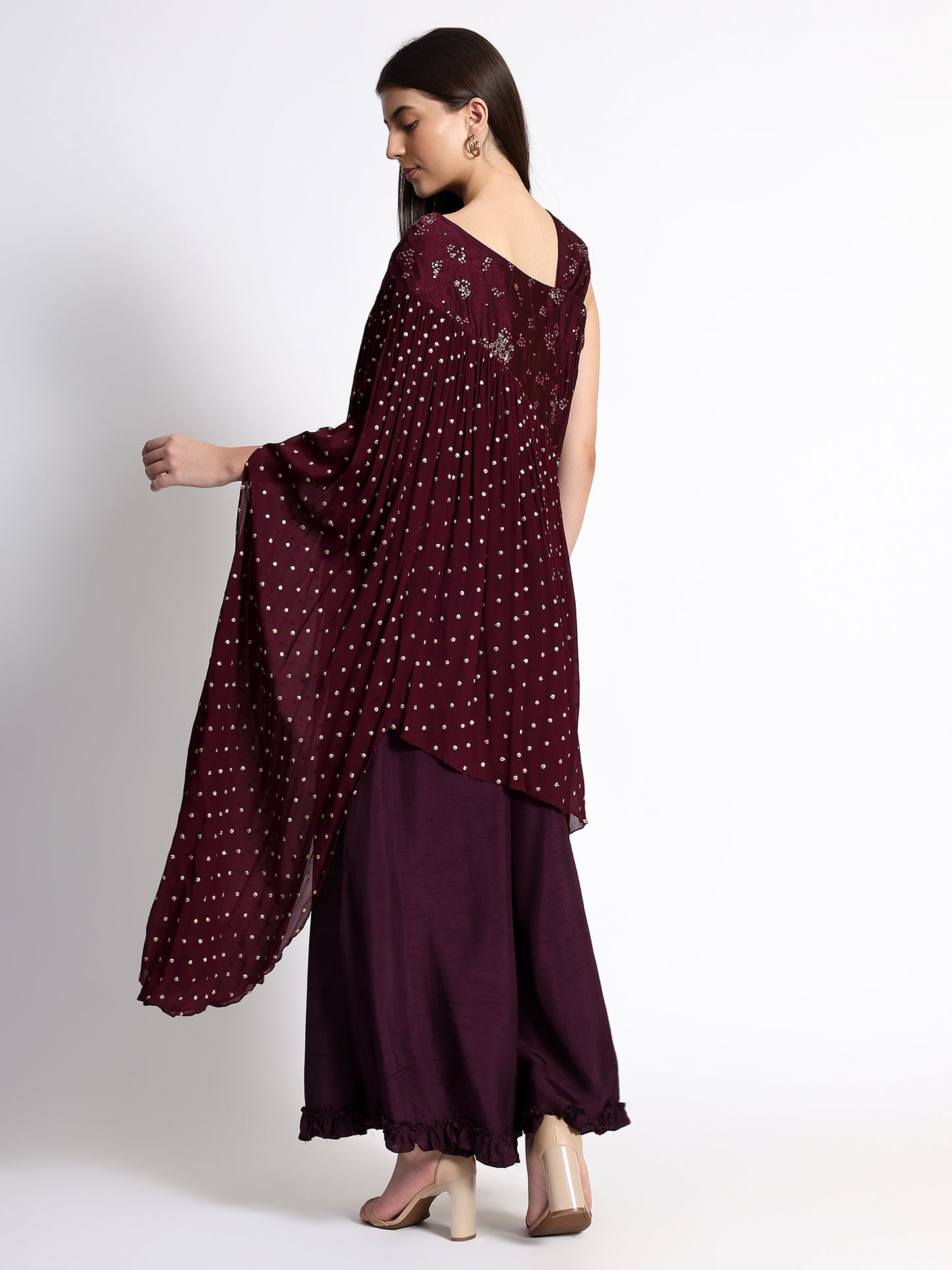Wine Muslin Silk Cord Set