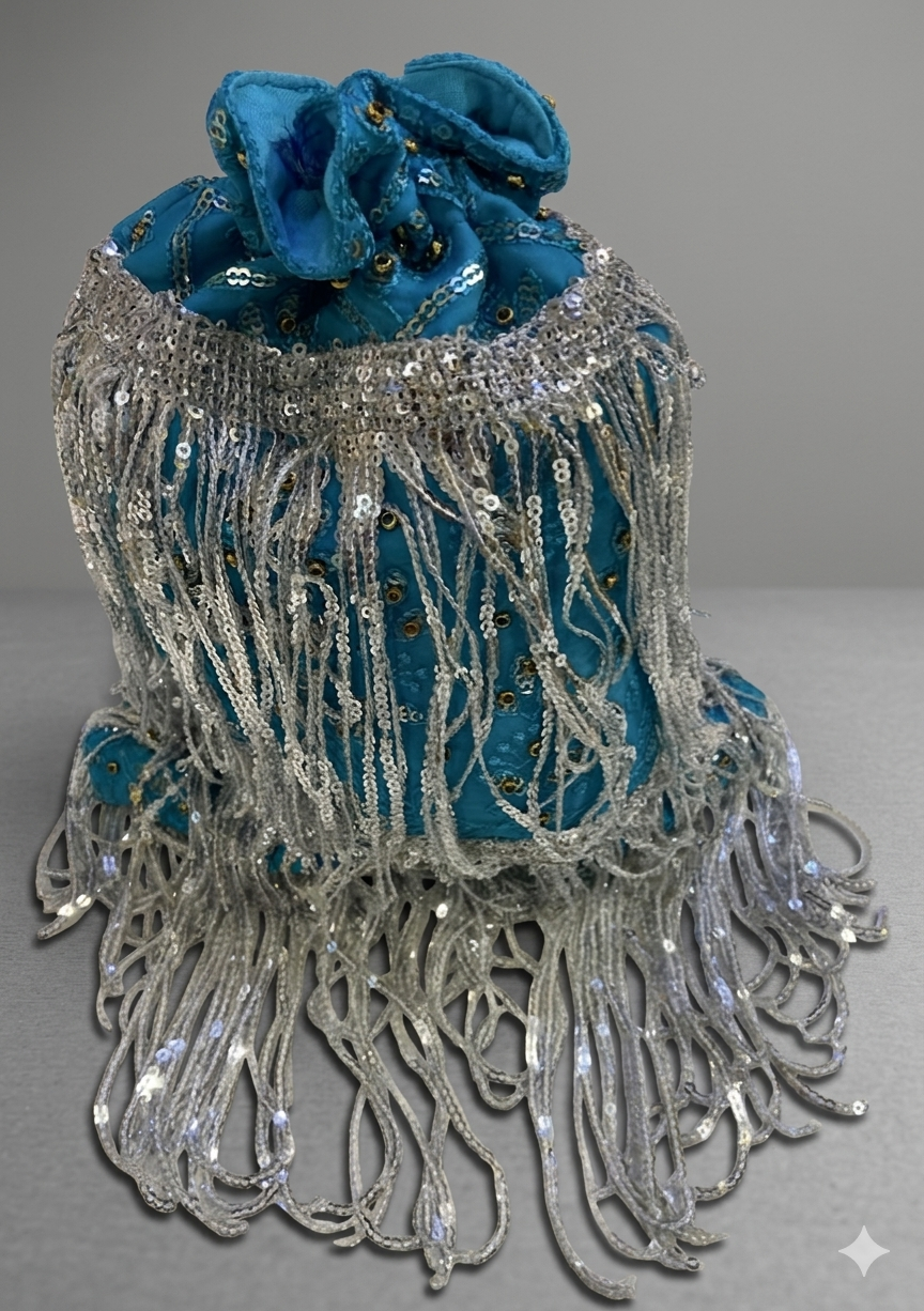 Blue Hand Embroidered & Fringes Potli