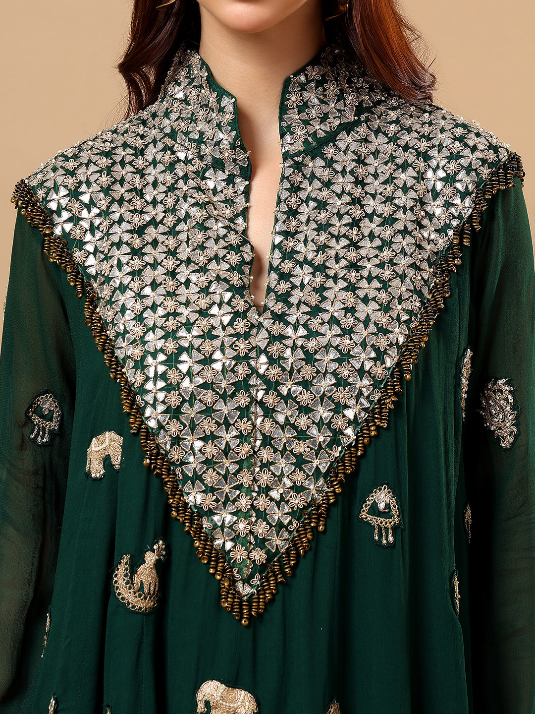 Emerald Green Georgette Gota Patti Cord Set