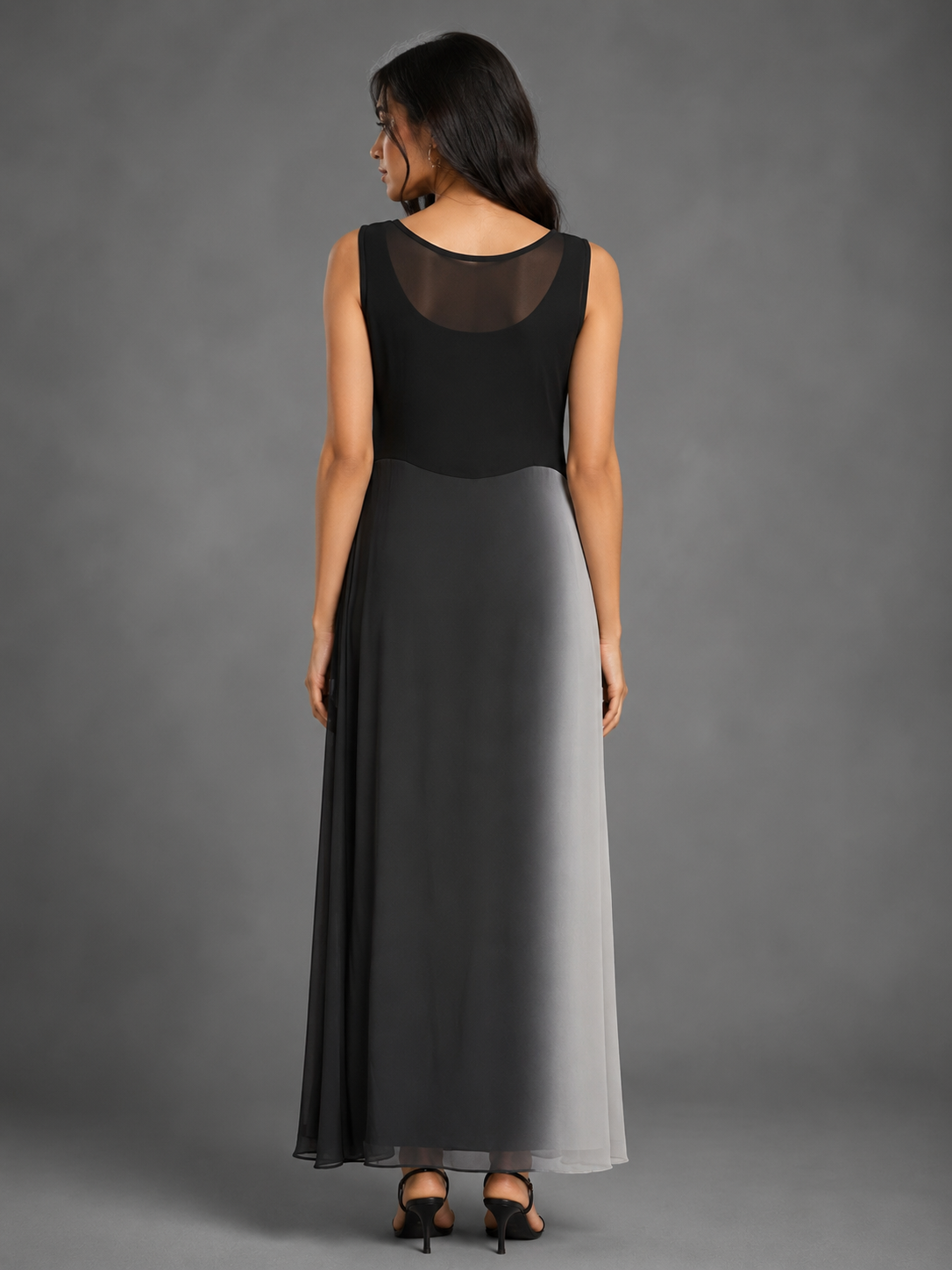 Black Georgette Ombre Cowl Dress
