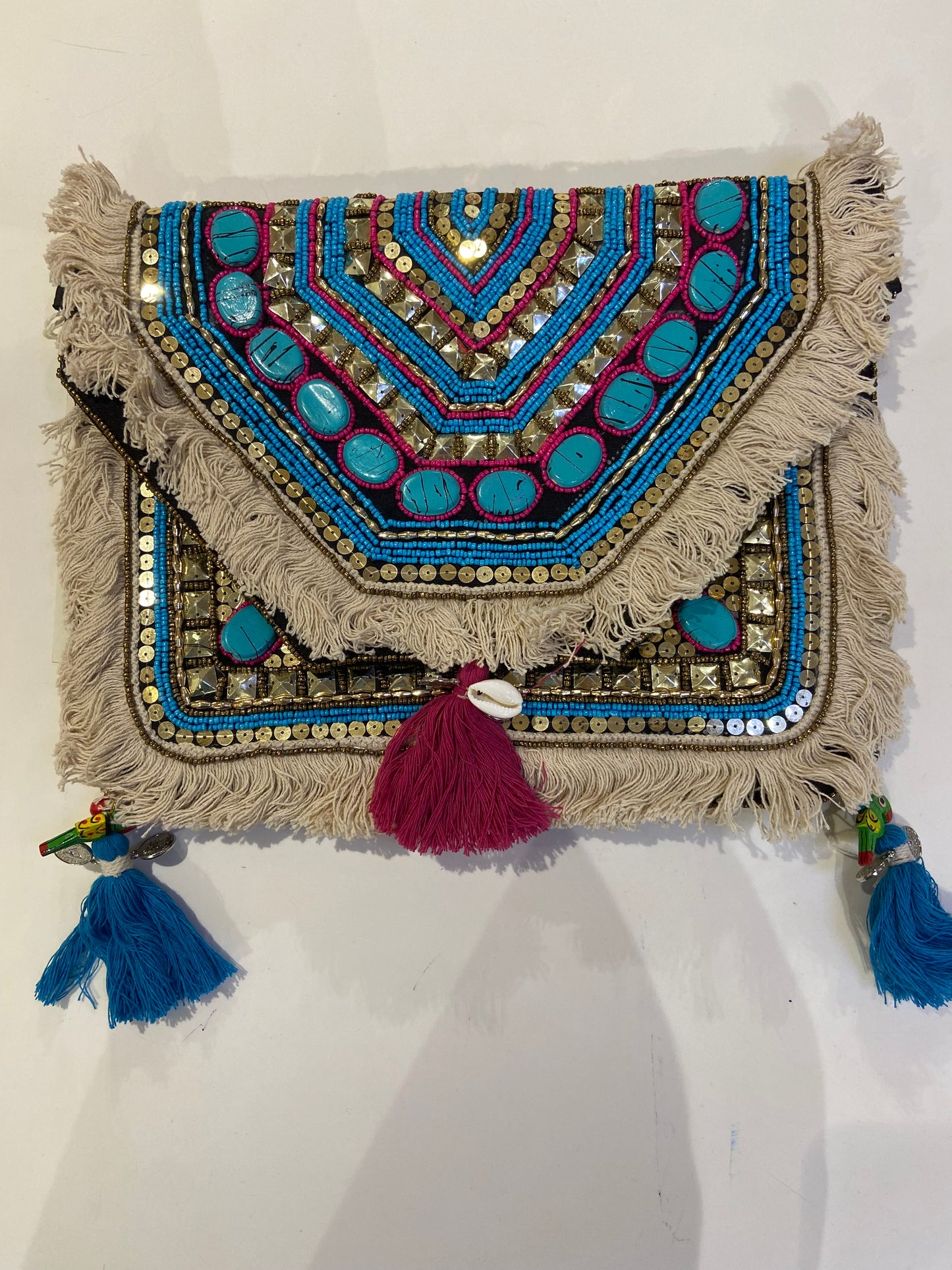 Blue Organic Boho Crossbody Bag