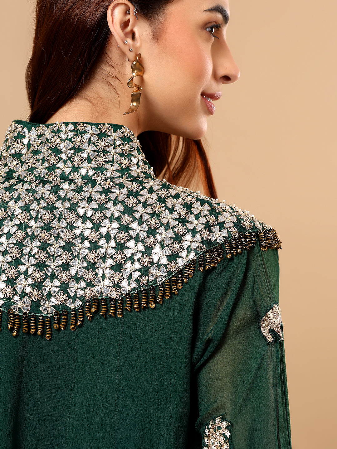 Emerald Green Georgette Gota Patti Cord Set