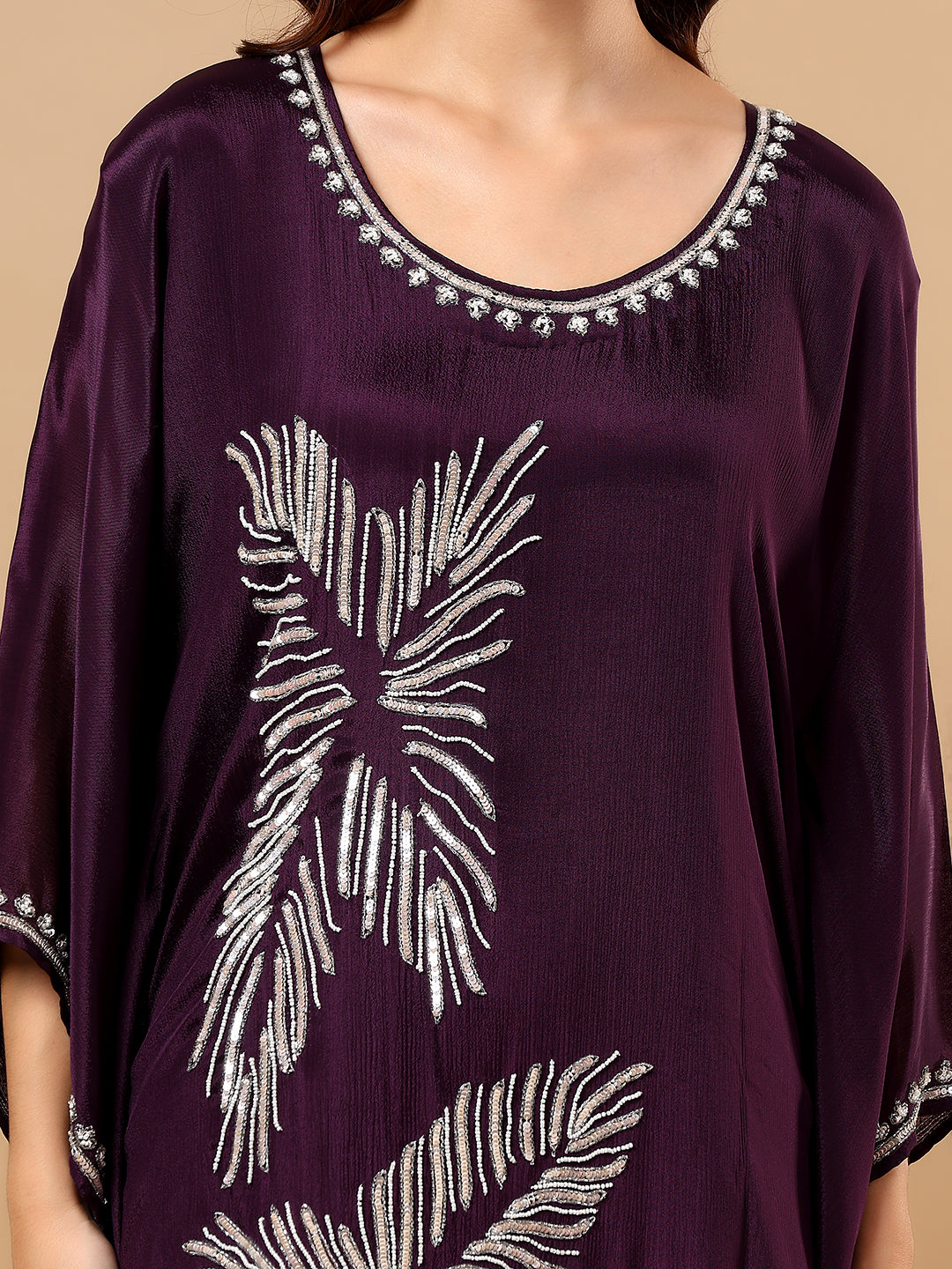 Wine Crepe Kaftan Set