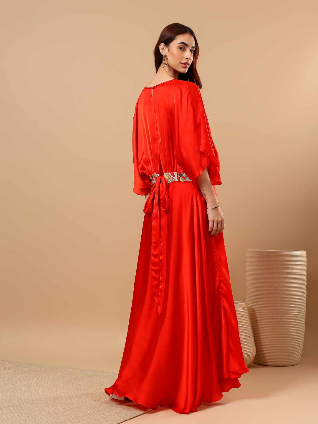 Orange Satin Cowl Dress