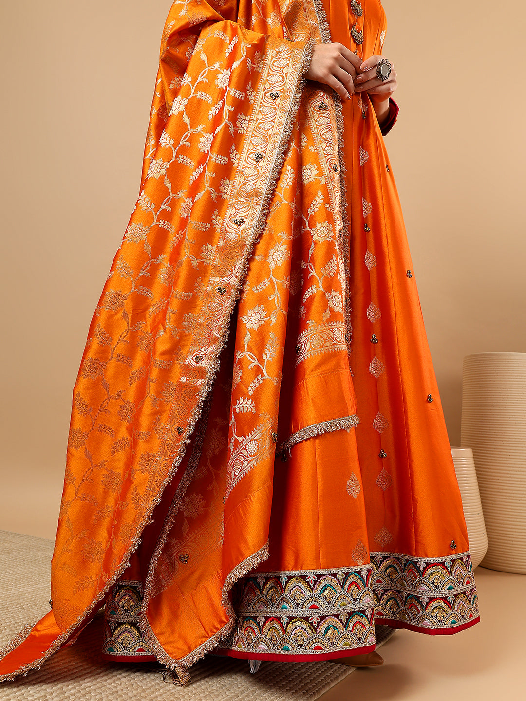 Orange Silk Anarkali