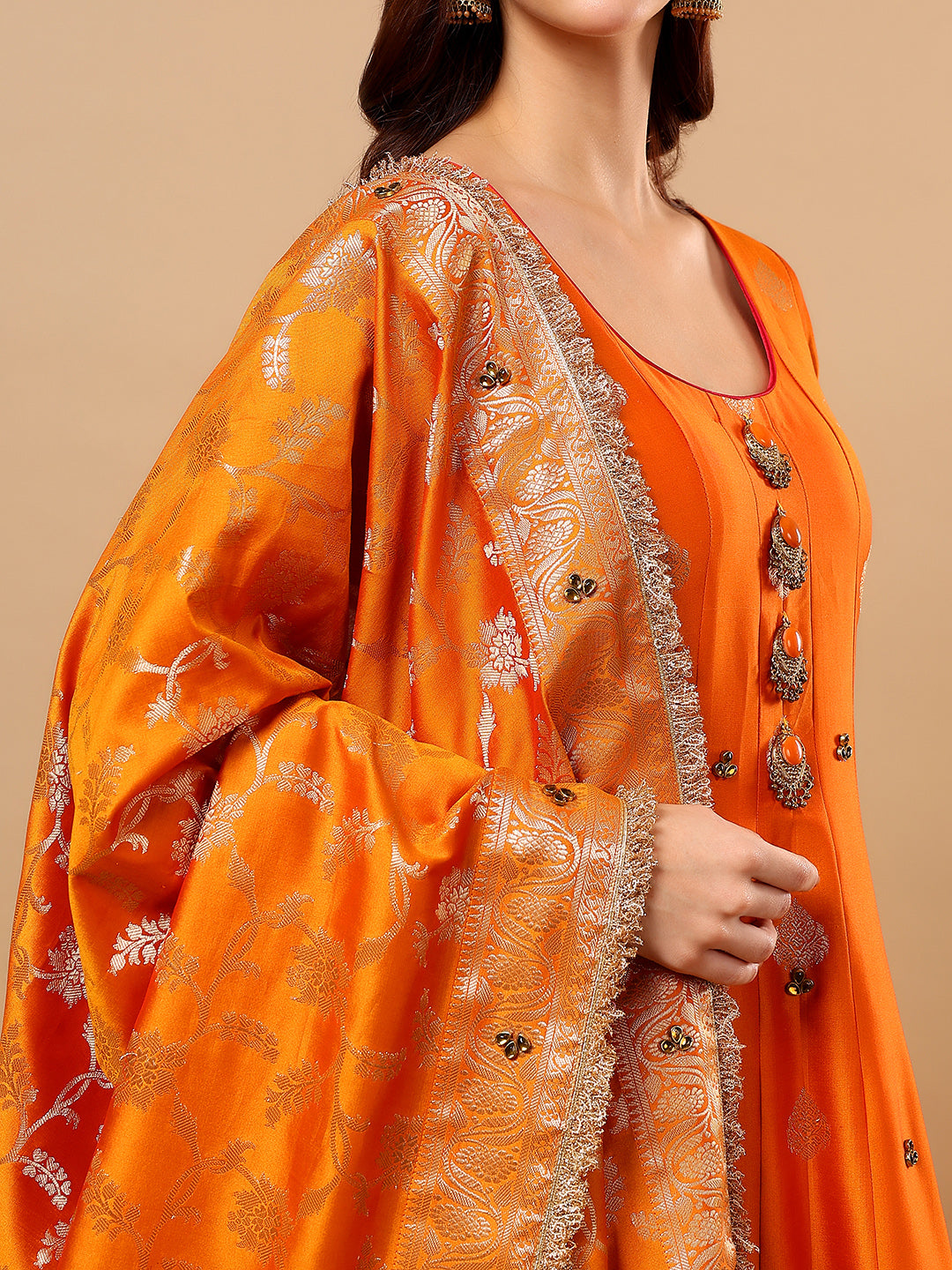 Orange Silk Anarkali