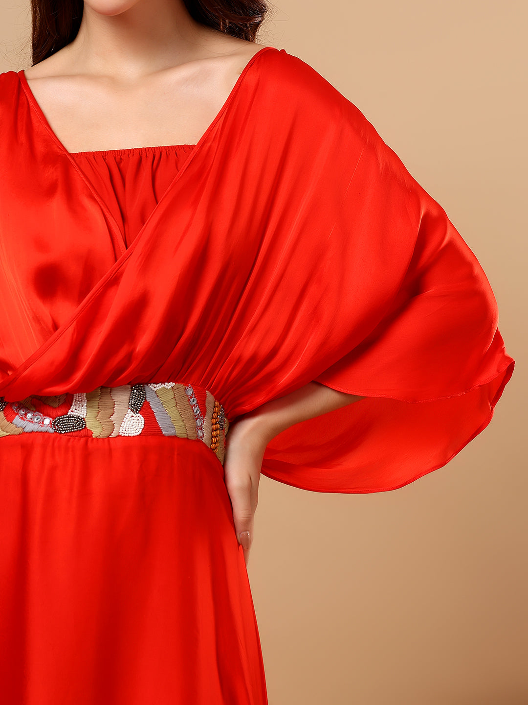 Orange Satin Cowl Dress