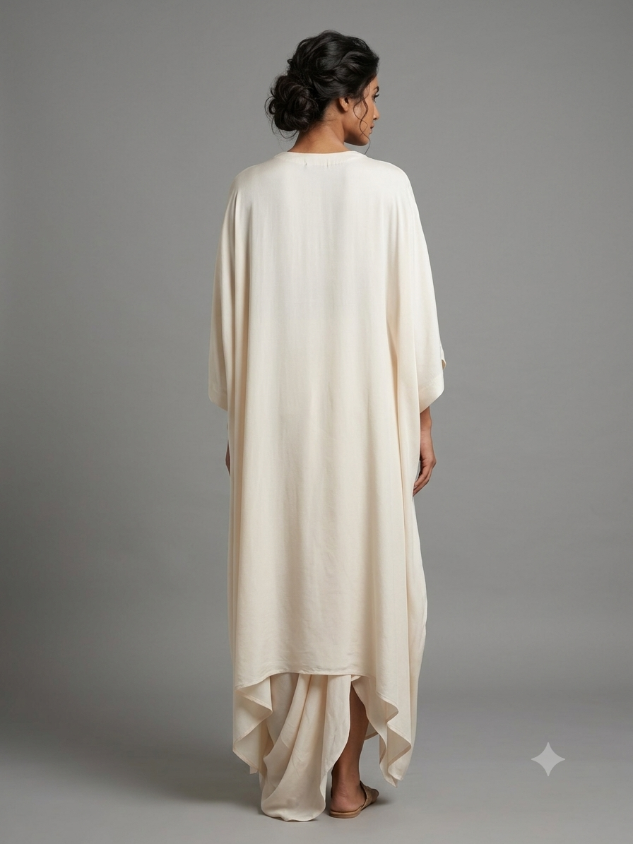 Off White Satin cowl Drape Kaftan Dress