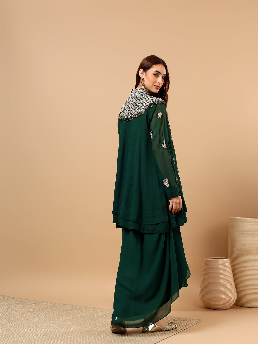 Emerald Green Georgette Gota Patti Cord Set
