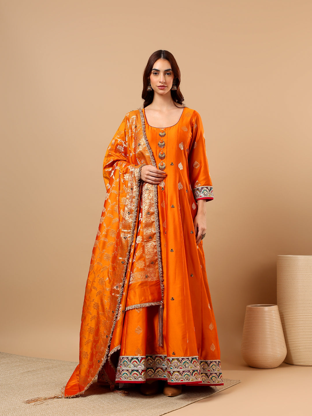 Orange Silk Anarkali