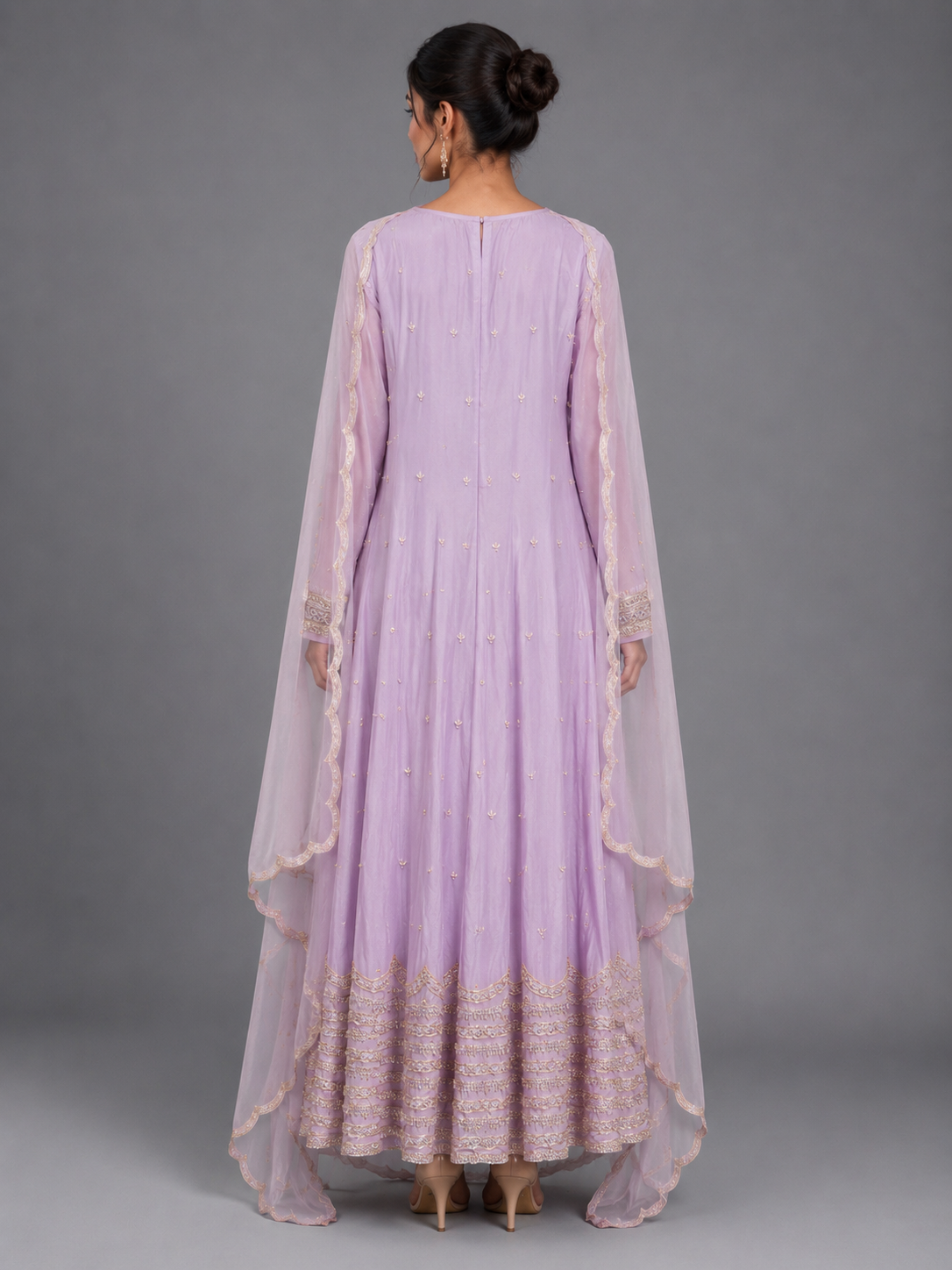 Lavender Chiffon Hand-Embroidered Anarkali Suit Set