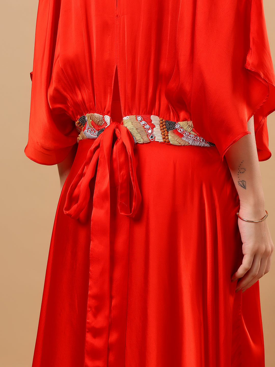 Orange Satin Cowl Dress