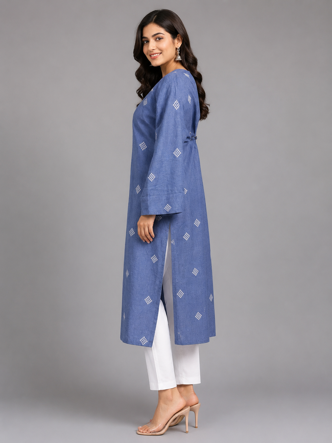 Blue Printed Cotton Kurta
