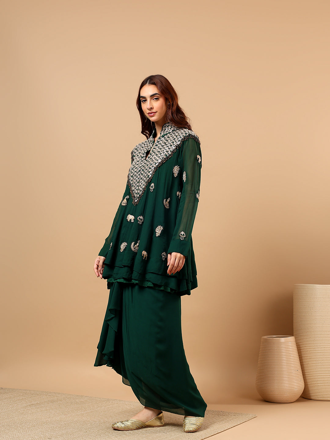 Emerald Green Georgette Gota Patti Cord Set