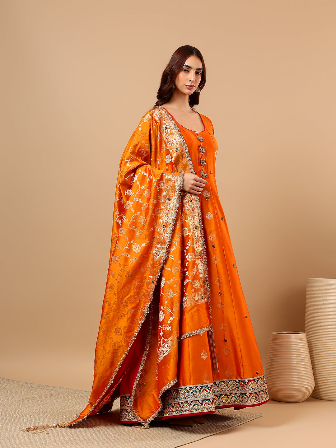 Orange Silk Anarkali