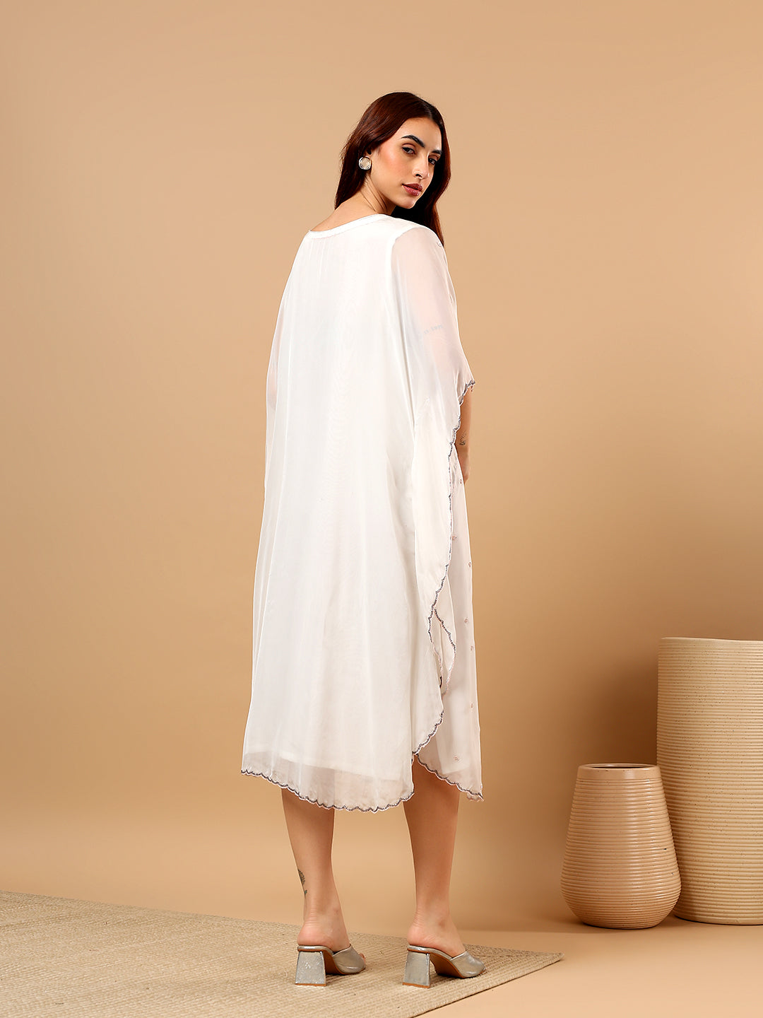 White Georgette Hand Embroidered Kaftan