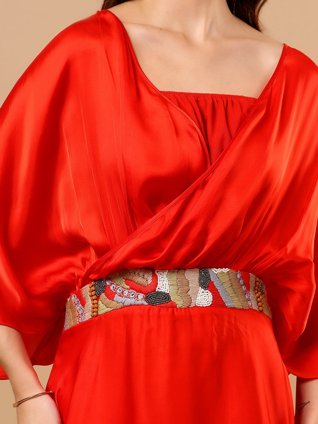 Orange Satin Cowl Dress