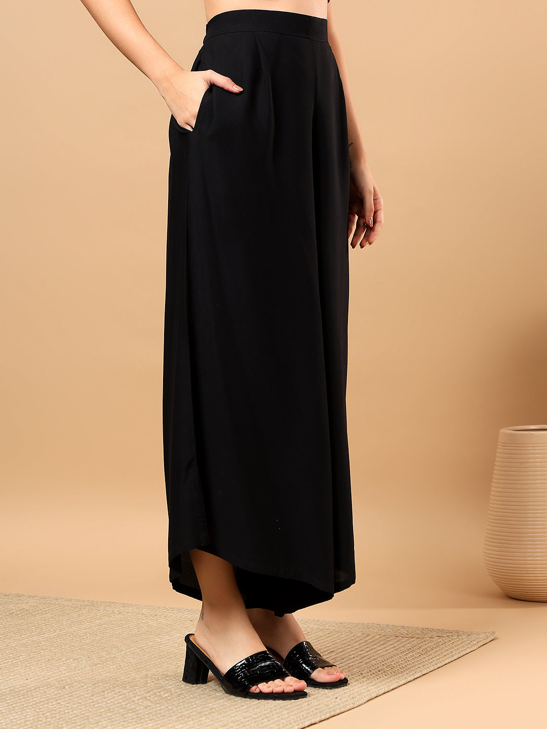 Black Printed Satin Cord Set