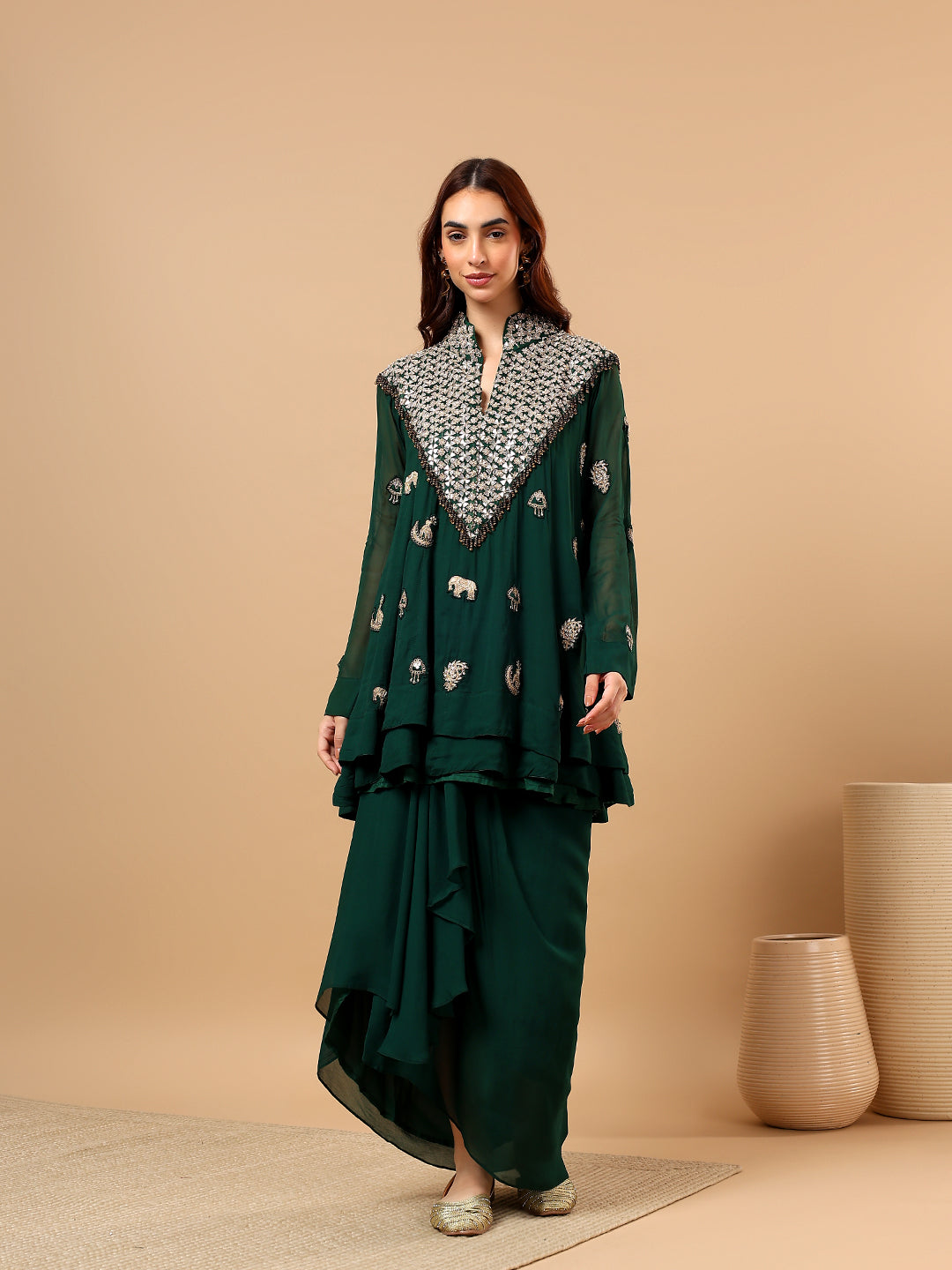 Emerald Green Georgette Gota Patti Cord Set